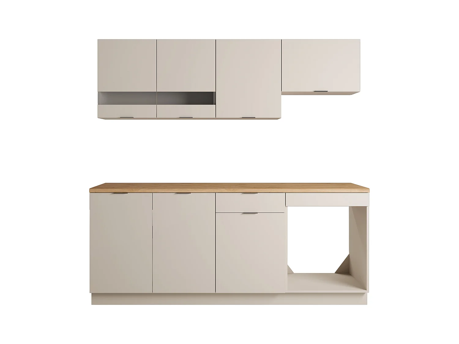 Cozinha completa com plano de trabalho 200 cm bege e natural - CARMEO