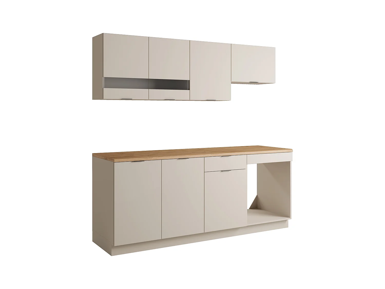 Cozinha completa com plano de trabalho 200 cm bege e natural - CARMEO