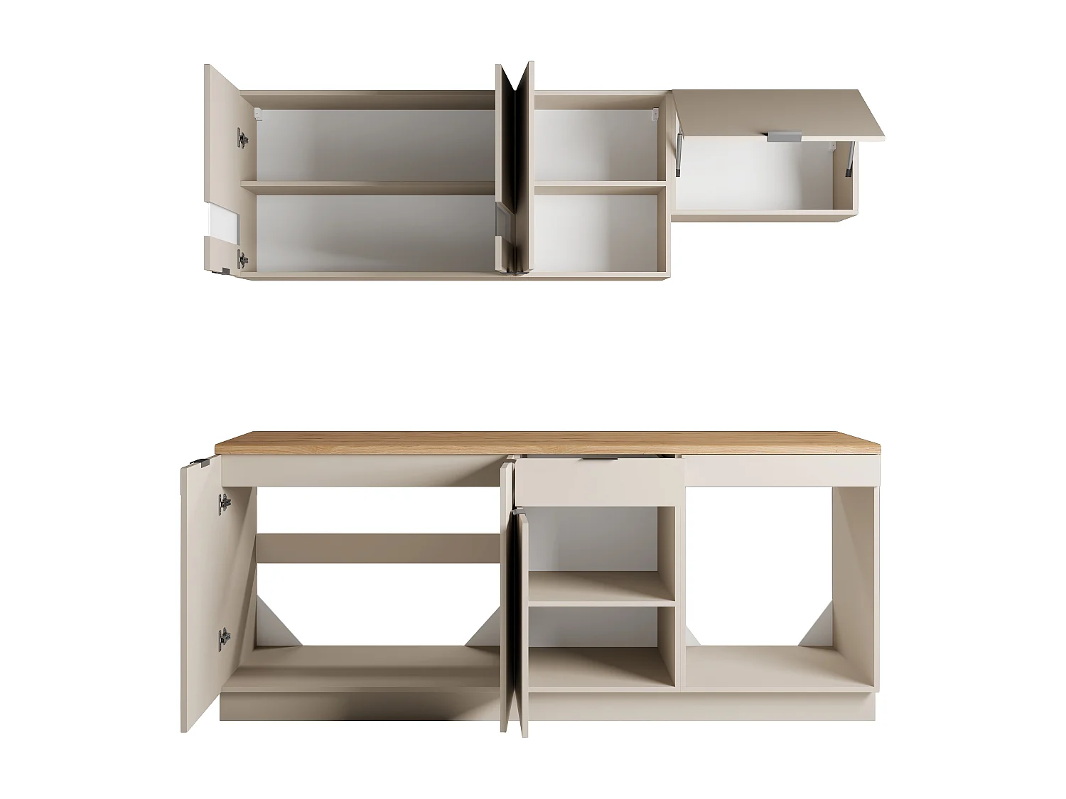 Cuisine complète - Avec plan de travail 200 cm - Beige et Naturel - CARMEO