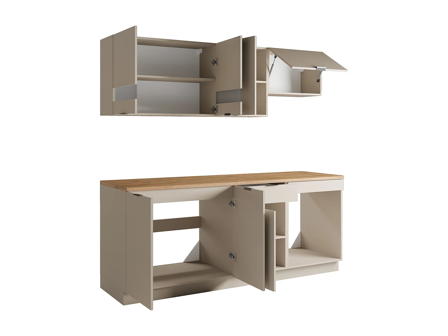 Cuisine complète - Avec plan de travail 200 cm - Beige et Naturel - CARMEO