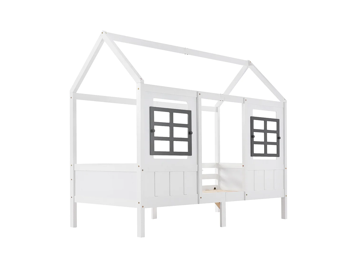 Cabinebed 90x200cm - Pine Frame House Bed MDF Eenpersoonsbed Dagbed met 2 Ramen - Wit Kinderbed
