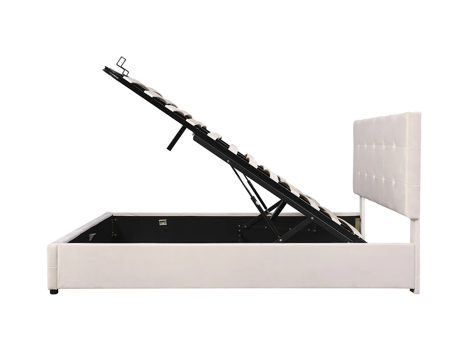 Tweepersoonsbed met opbergruimte 140x200 cm - met kantelbaar hoofdeinde, metalen structuur, lattenbodem, fluwelen gestoffeerd bed - Wit
