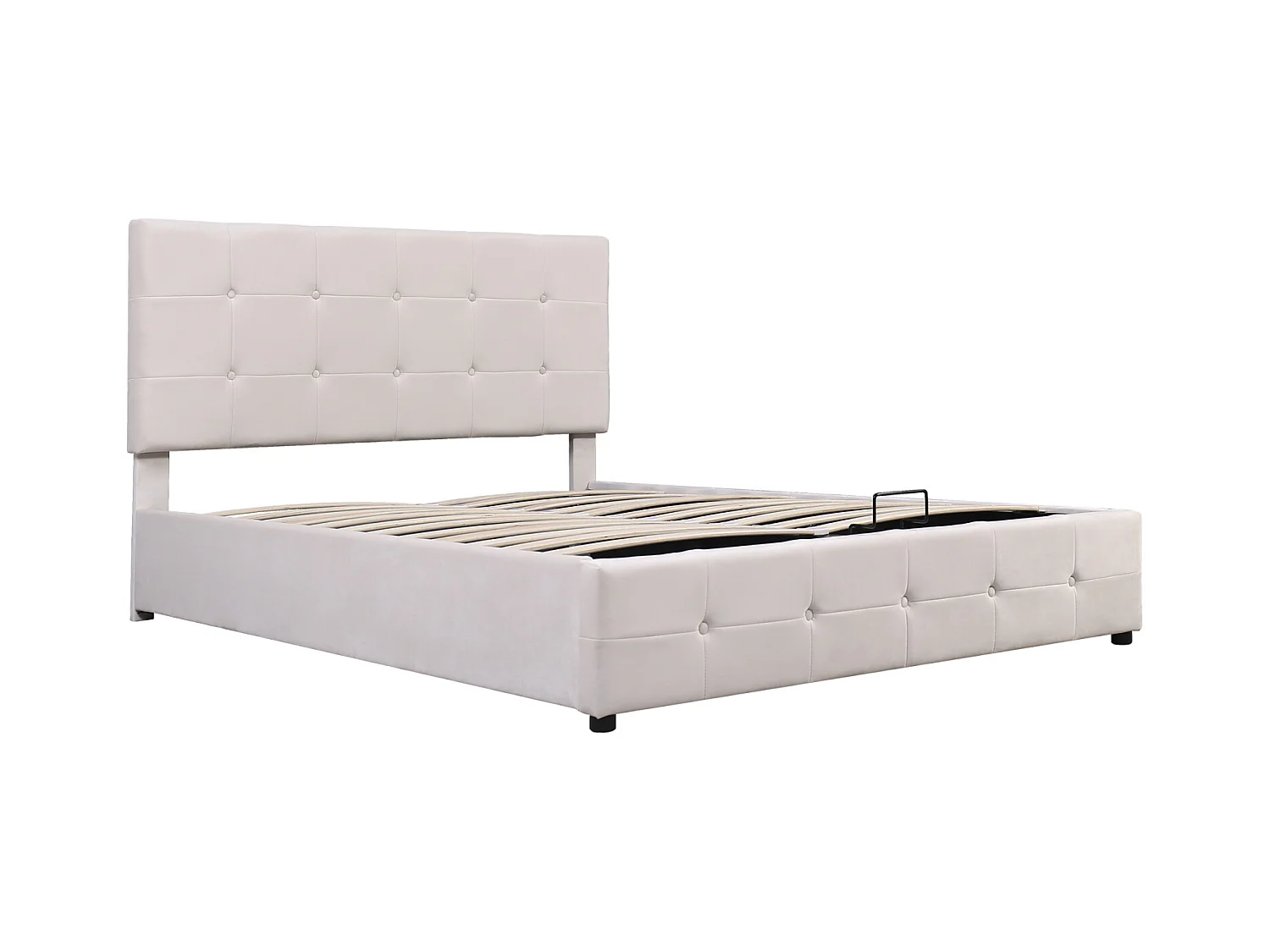 Tweepersoonsbed met opbergruimte 140x200 cm - met kantelbaar hoofdeinde, metalen structuur, lattenbodem, fluwelen gestoffeerd bed - Wit