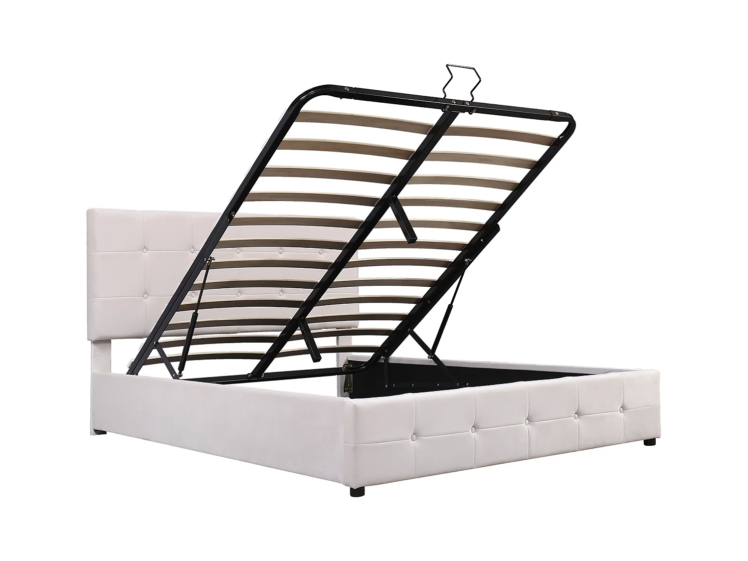 Tweepersoonsbed met opbergruimte 140x200 cm - met kantelbaar hoofdeinde, metalen structuur, lattenbodem, fluwelen gestoffeerd bed - Wit