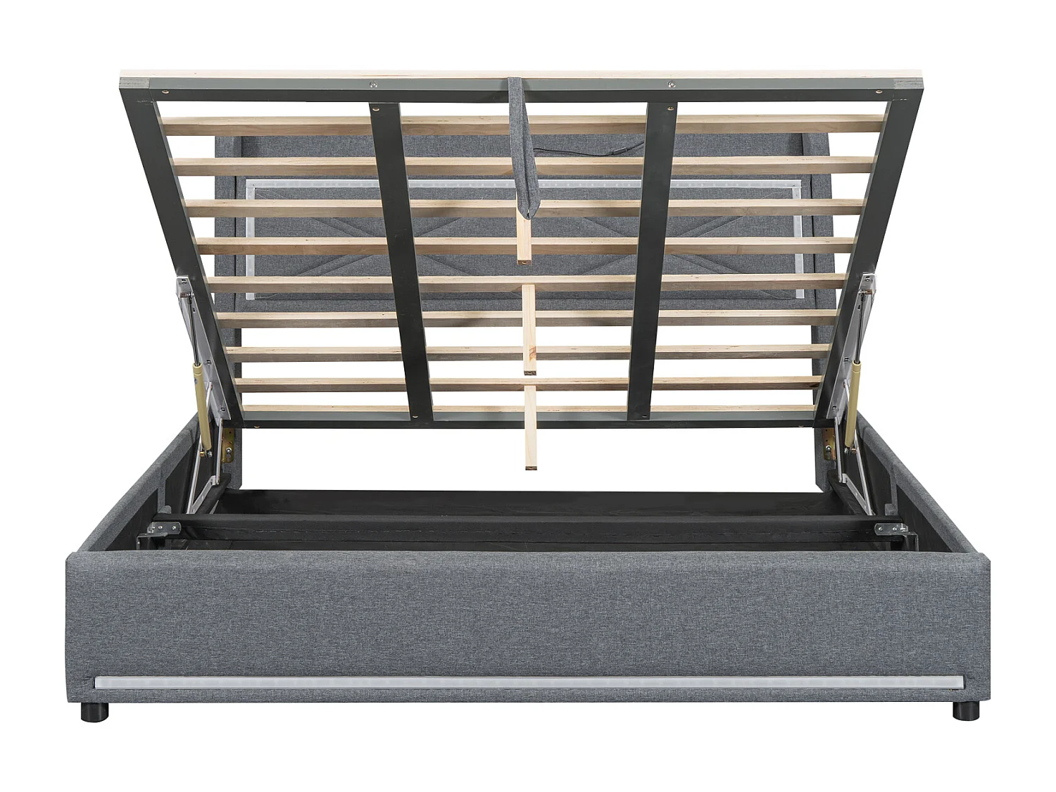 Gestoffeerd opbergbed met LED, lattenbodem en hoofdbord met USB-aansluiting, linnen, grijs 160x200cm