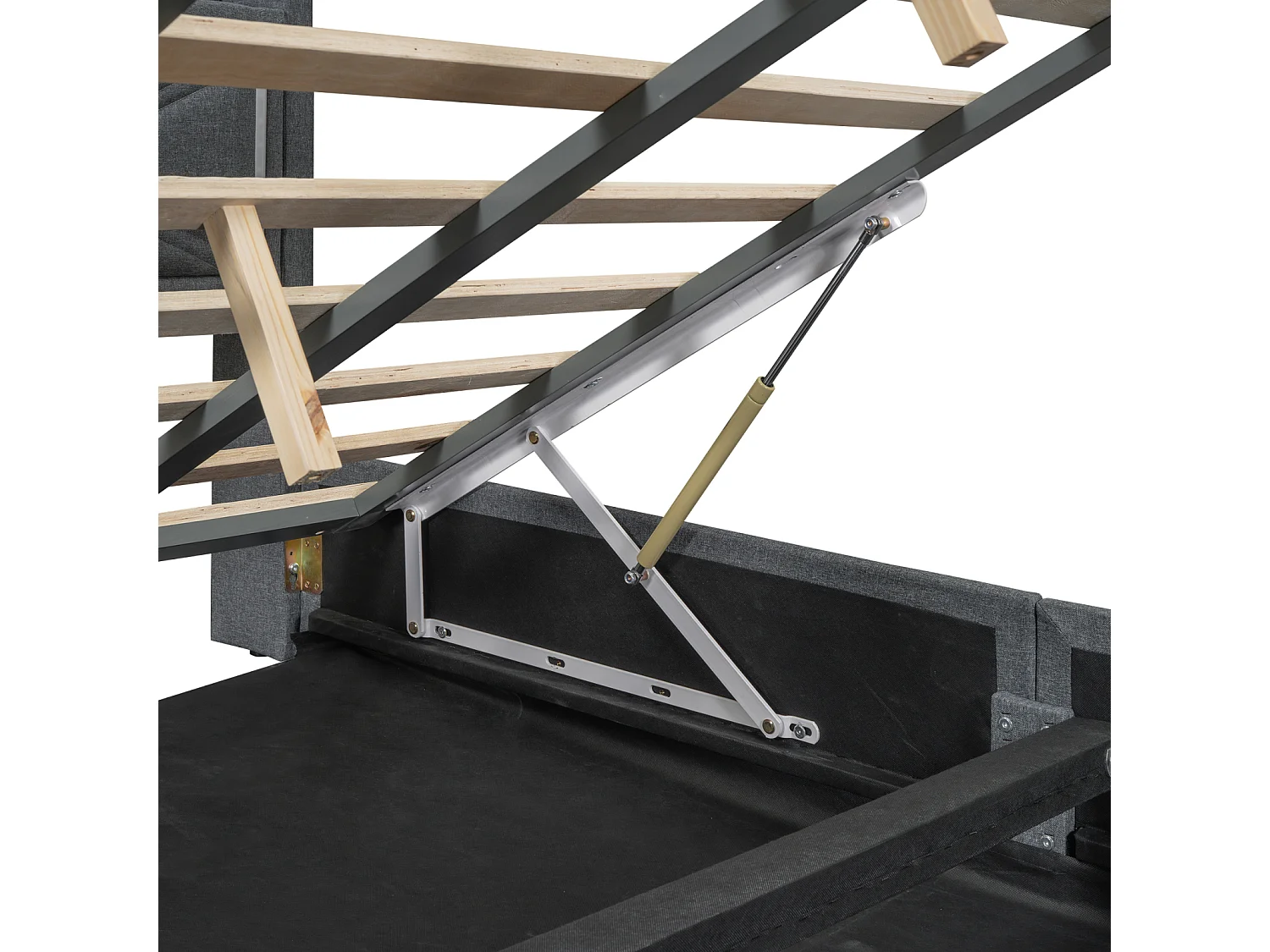 Gestoffeerd opbergbed met LED, lattenbodem en hoofdbord met USB-aansluiting, linnen, grijs 160x200cm