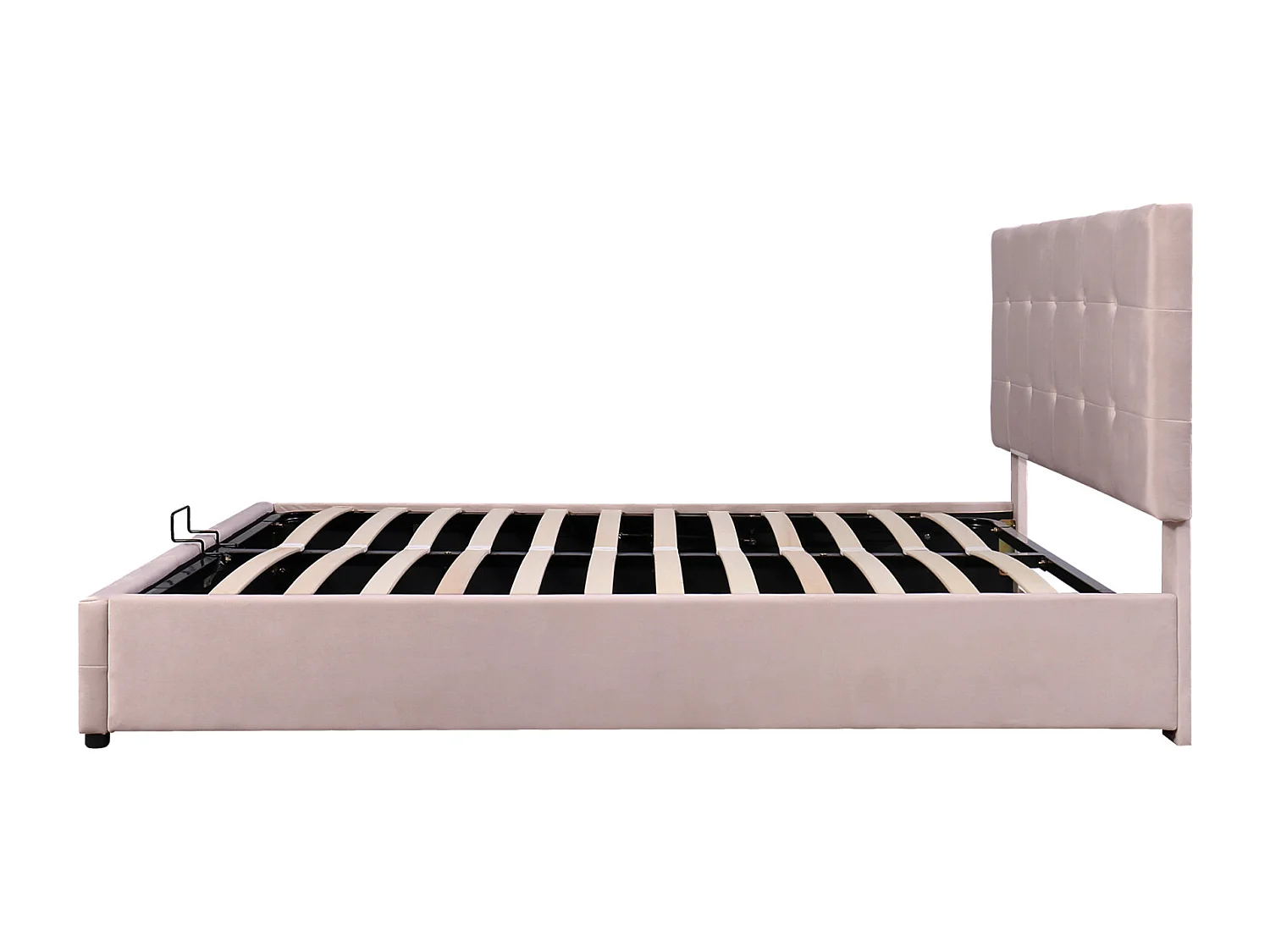 Tweepersoonsbed met opbergruimte 140x200 cm - met kantelbaar hoofdeinde, metalen frame, lattenbodem, fluwelen gestoffeerd bed - Beige