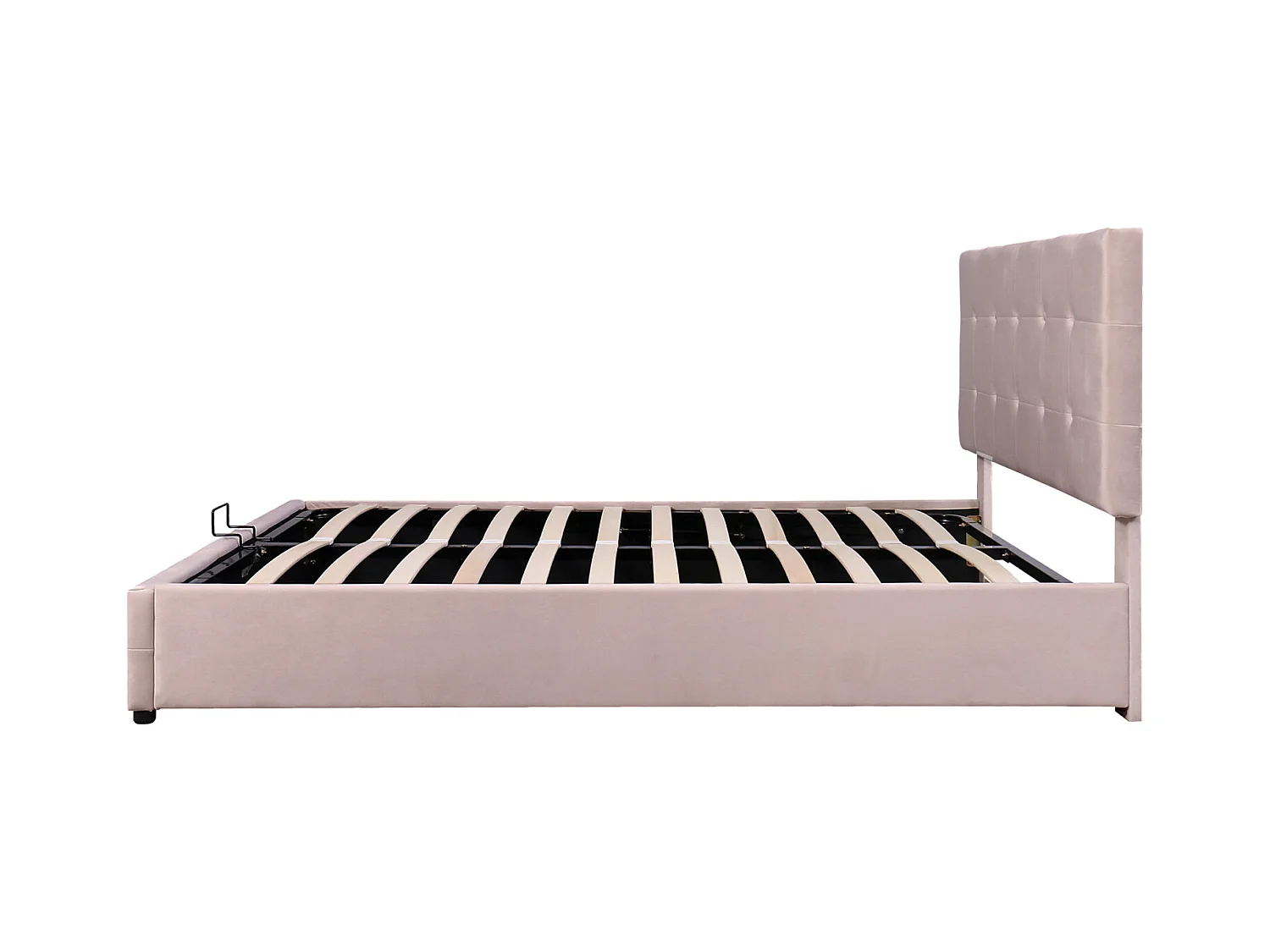 Lit coffre double 140x200 cm - avec tête de lit inclinable, structure métallique, sommier à lattes, lit capitonné velours - Beige