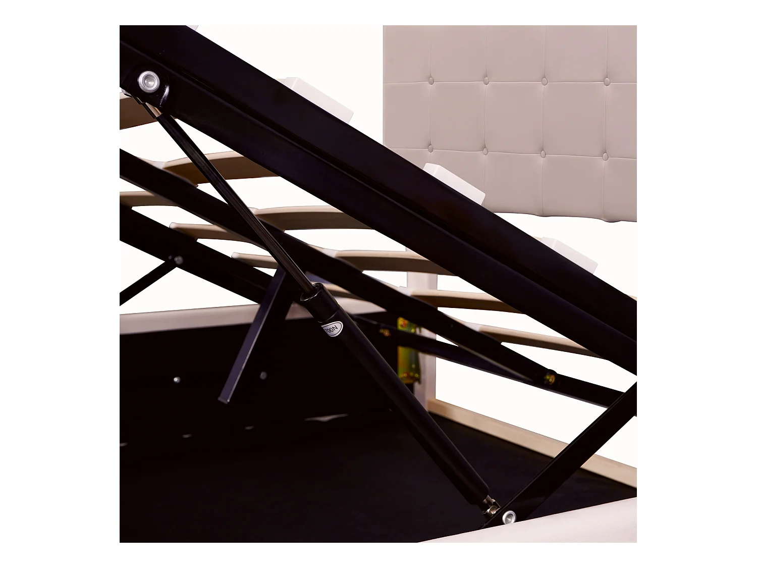 Lit coffre double 140x200 cm - avec tête de lit inclinable, structure métallique, sommier à lattes, lit capitonné velours - Beige