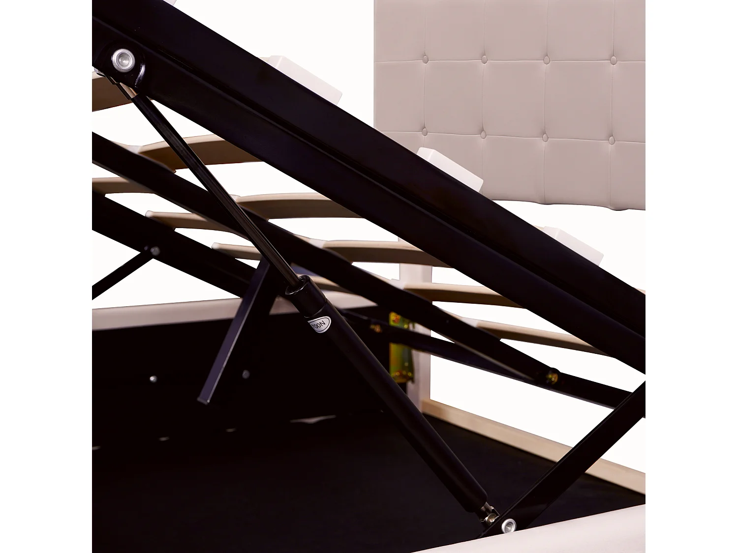 Lit coffre double 140x200 cm - avec tête de lit inclinable, structure métallique, sommier à lattes, lit capitonné velours - Beige