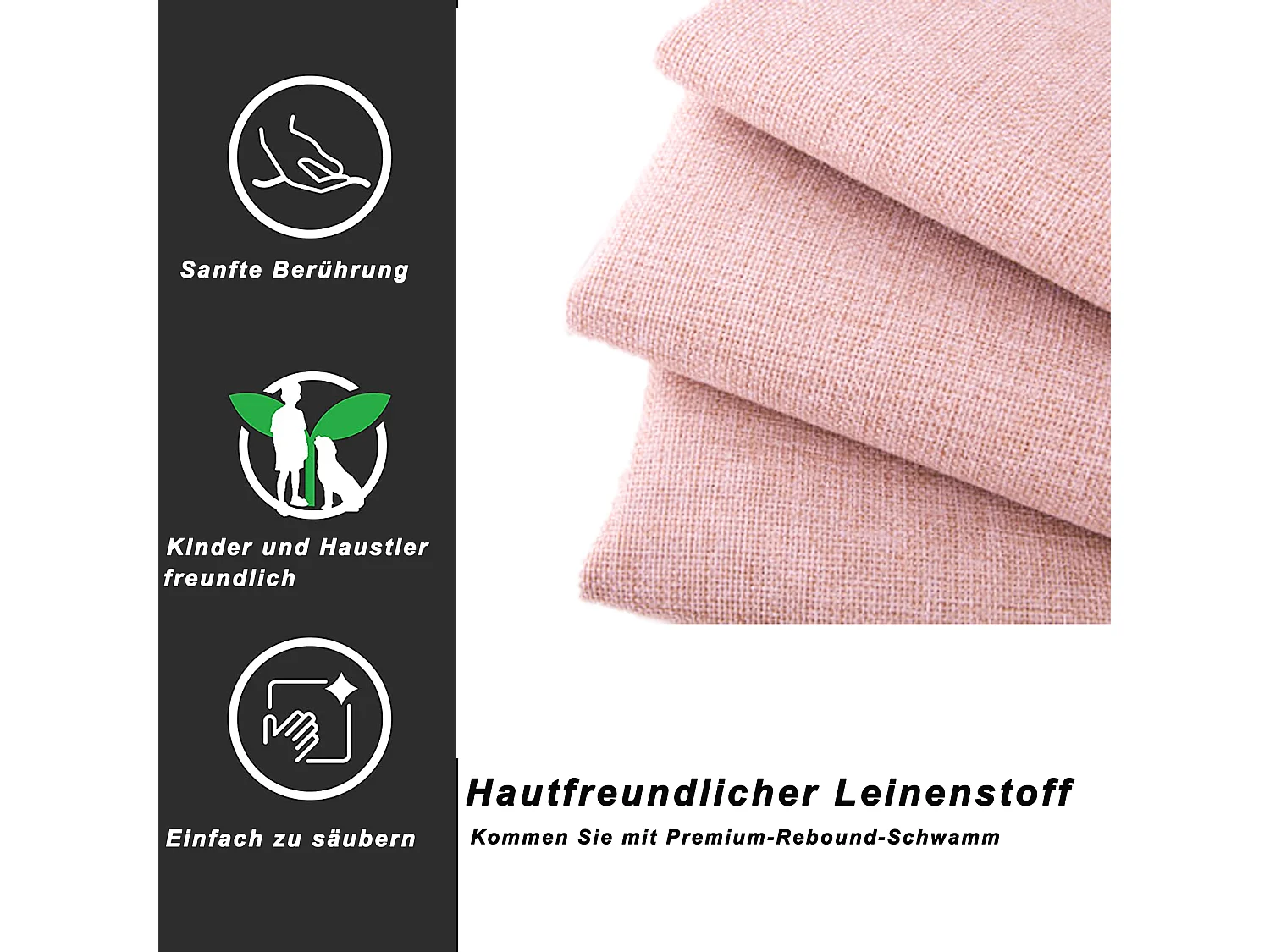 Cama de arrumação 180x200cm, com canalização com espaço de arrumação, cabeceira regulável, estrado de ripas de madeira, cama de casal forrada a linho - Rosa