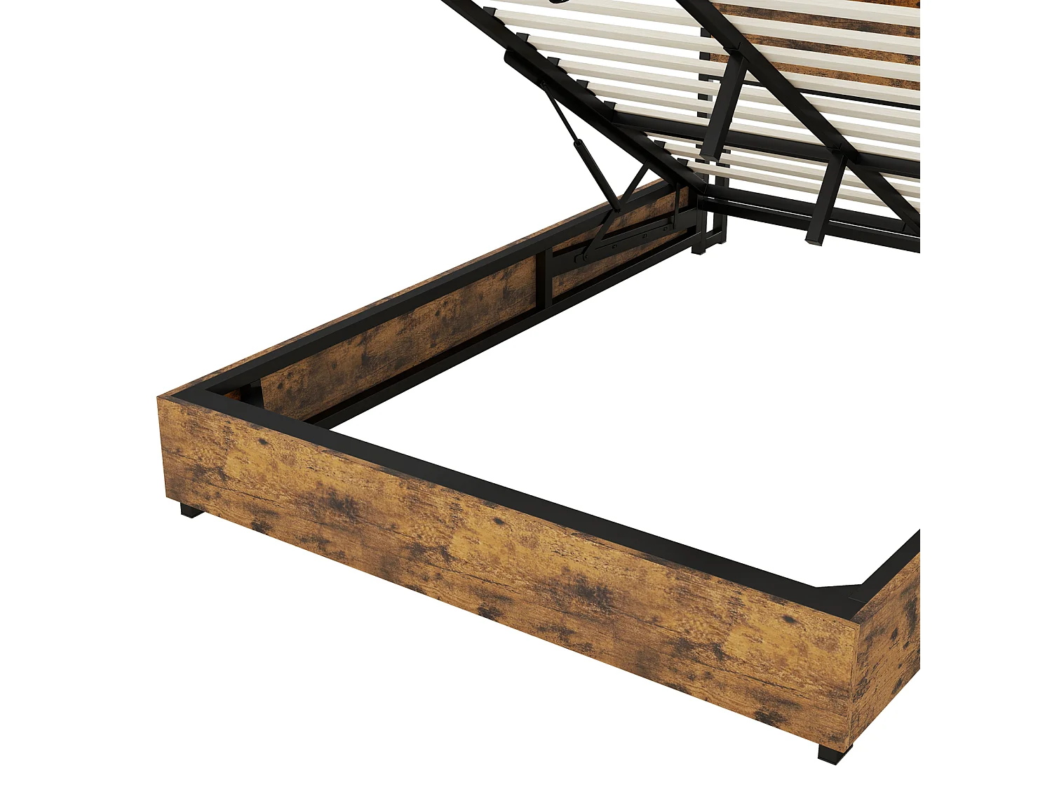 LED opbergbed, tweepersoonsbed met lattenbodem en opberghoofdeinde, industriële stijl, bruin 140x200cm