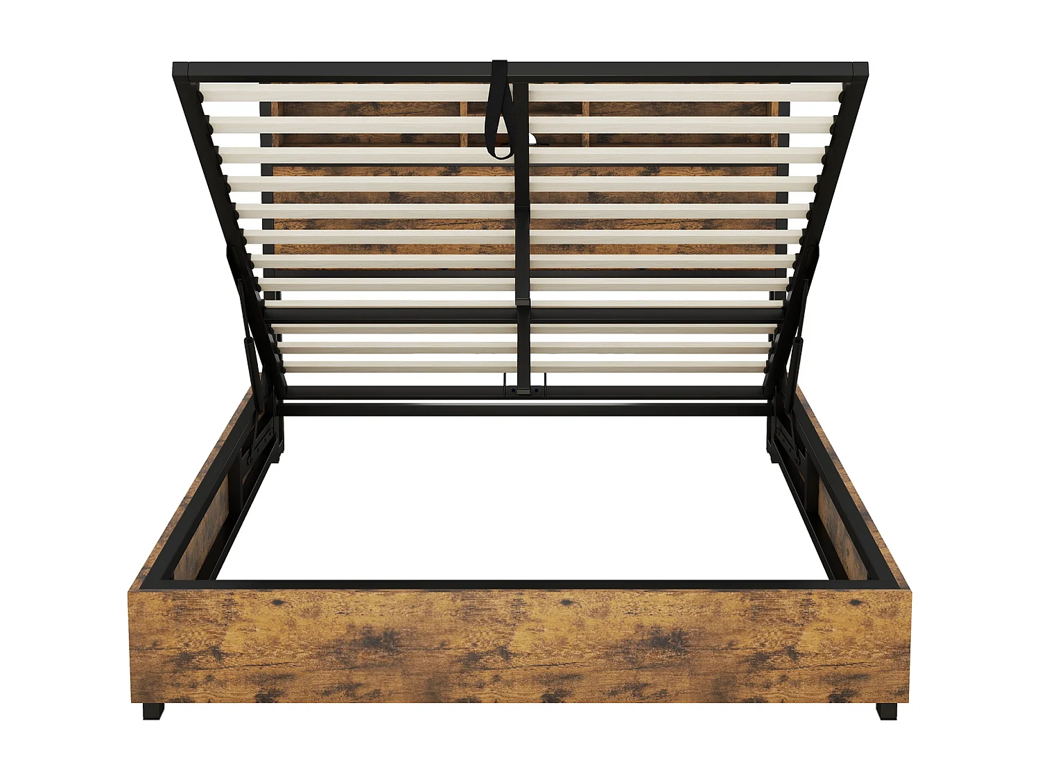 LED opbergbed, tweepersoonsbed met lattenbodem en opberghoofdeinde, industriële stijl, bruin 140x200cm