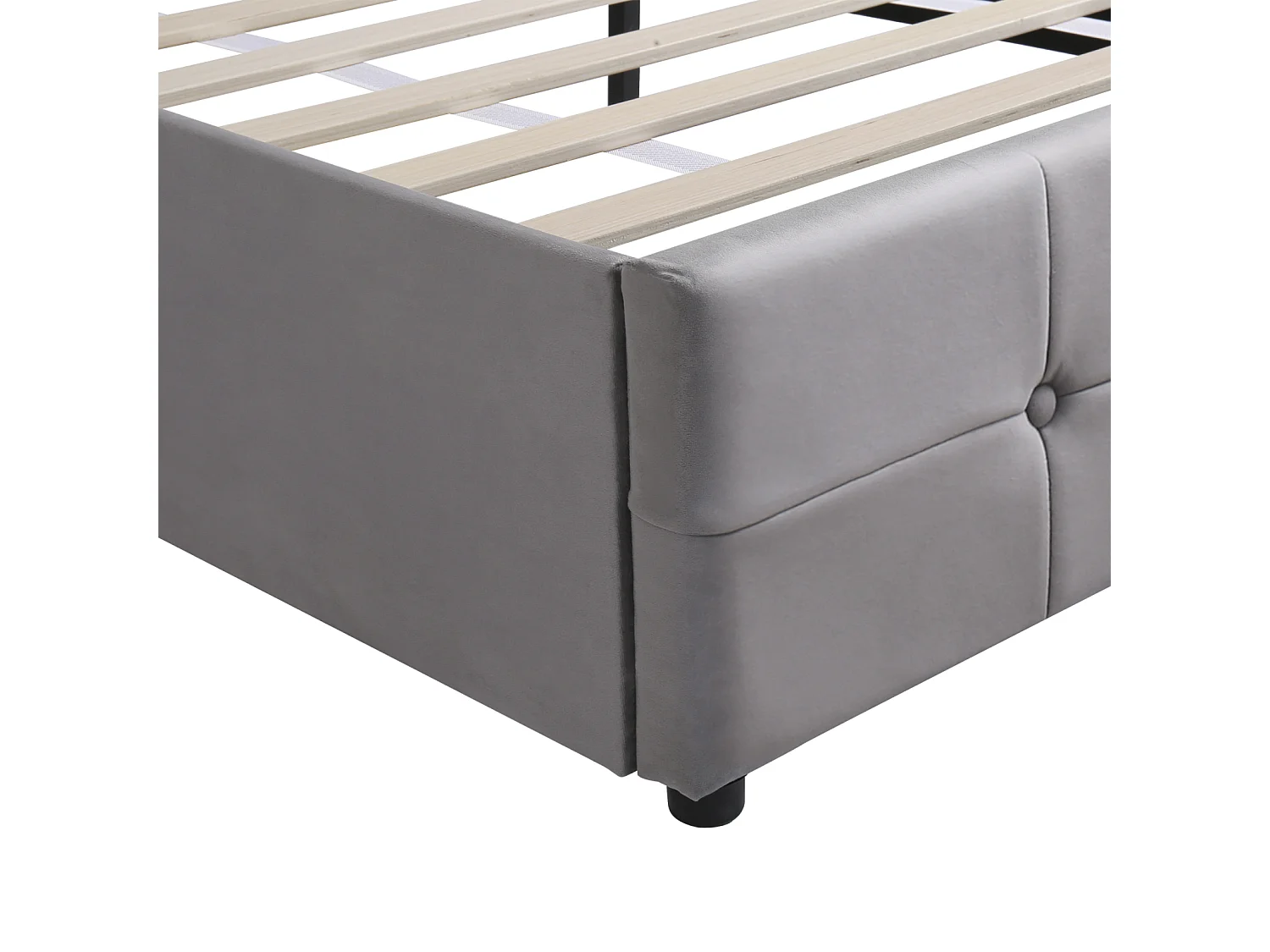 Lit coffre double 140x200 cm - avec tête de lit inclinable, structure métallique, sommier à lattes, lit capitonné velours - Gris