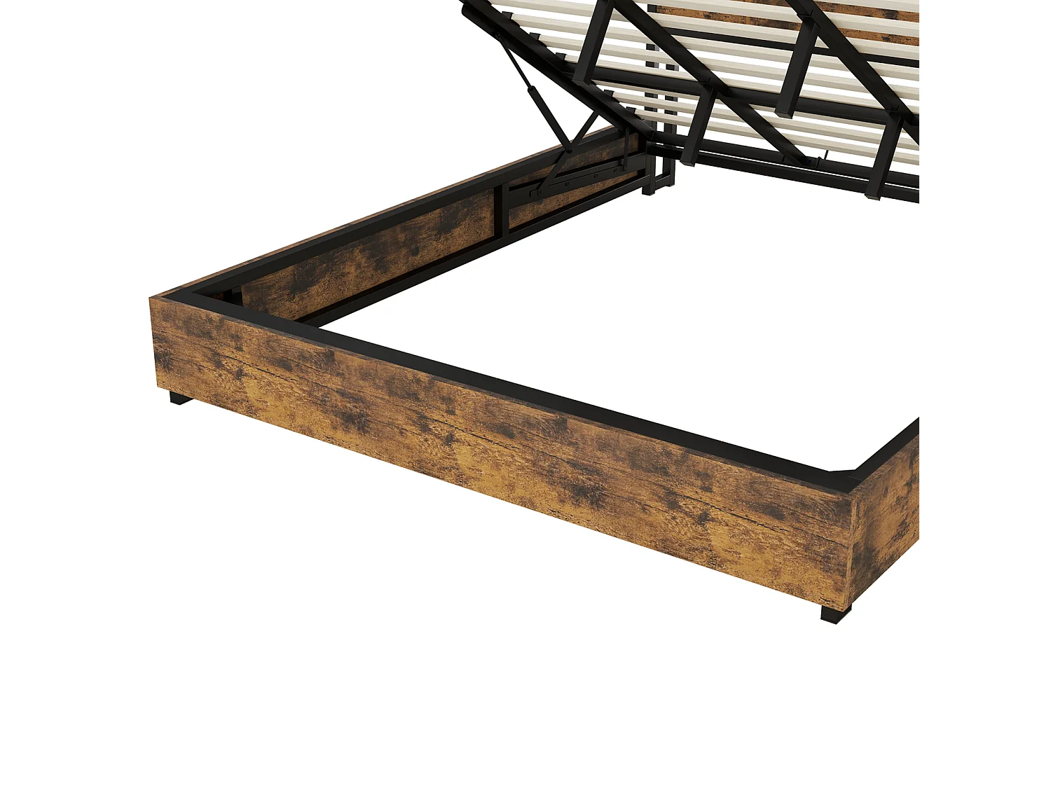 Cama de arrumação LED, cama de casal com base de ripas e cabeceira de arrumação, estilo industrial, castanho 180x200cm