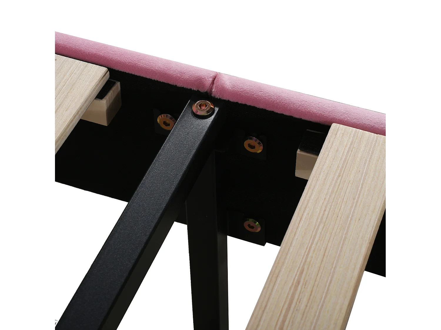 Eenpersoonsbed gestoffeerd 90x200cm - Hoofdbord met bloemen, MDF lattenbodem, fluwelen stof Scandinavische stijl - Roze