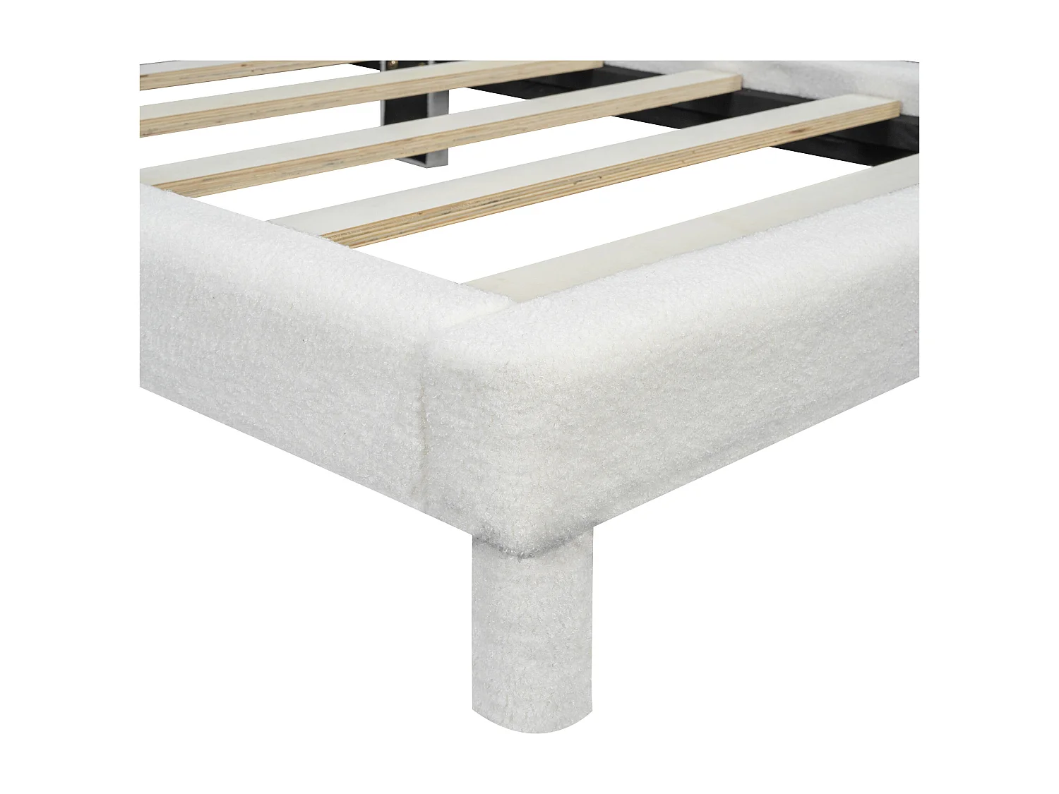 Eenpersoonsbed 90x200cm, gestoffeerd vlak bed met lattenbodem en verstelbaar hoofdeinde, in lamswol, wit