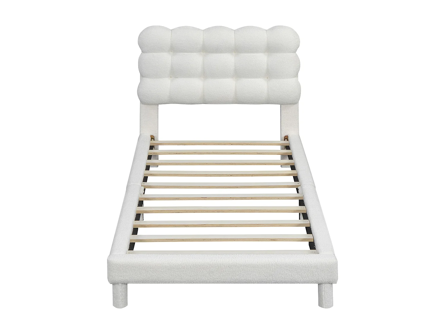 Letto singolo 90x200cm, letto imbottito con rete a doghe e testiera regolabile, in lana d'agnello, bianco