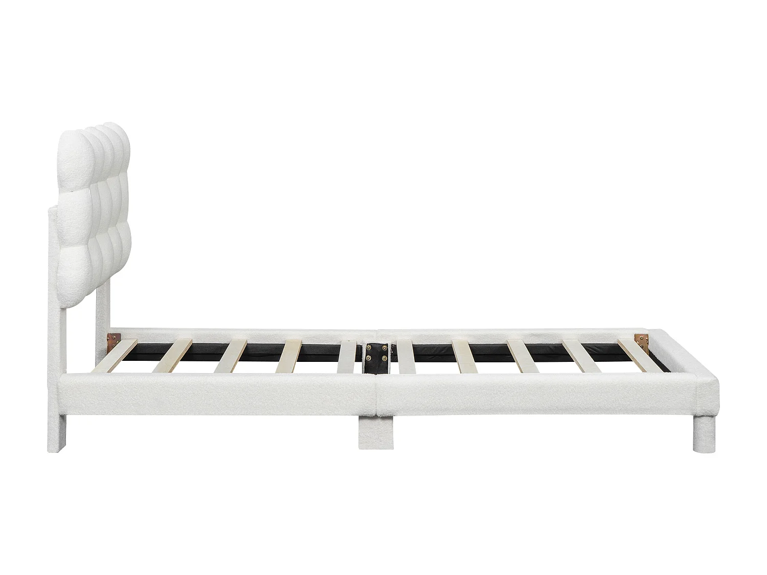Letto singolo 90x200cm, letto imbottito con rete a doghe e testiera regolabile, in lana d'agnello, bianco