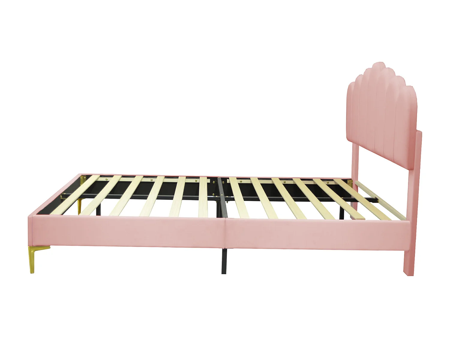 Tweepersoonsbed gestoffeerd 140x200cm - bedframe met lattenbodem en verticaal hoofdeinde in balkstijl voor volwassenen en tieners, fluweel - roze