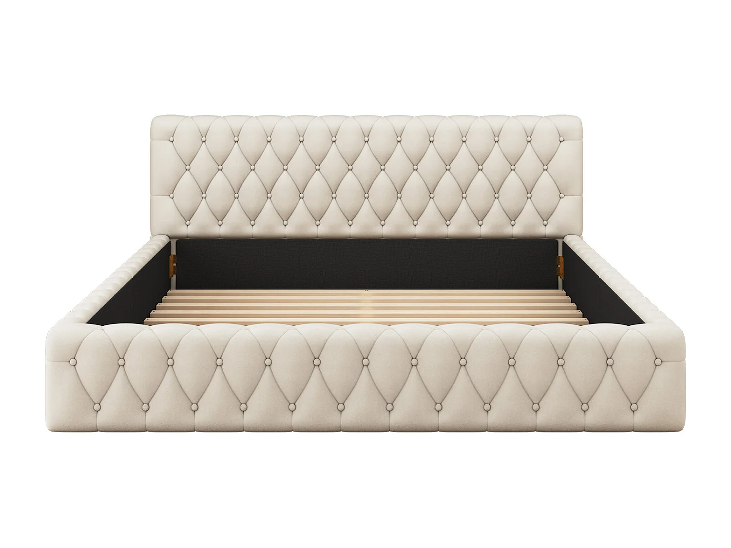 Letto 140x200cm, letto matrimoniale in stile scandinavo, con rete a doghe e testiera, senza materasso, tessuto in velluto, bianco