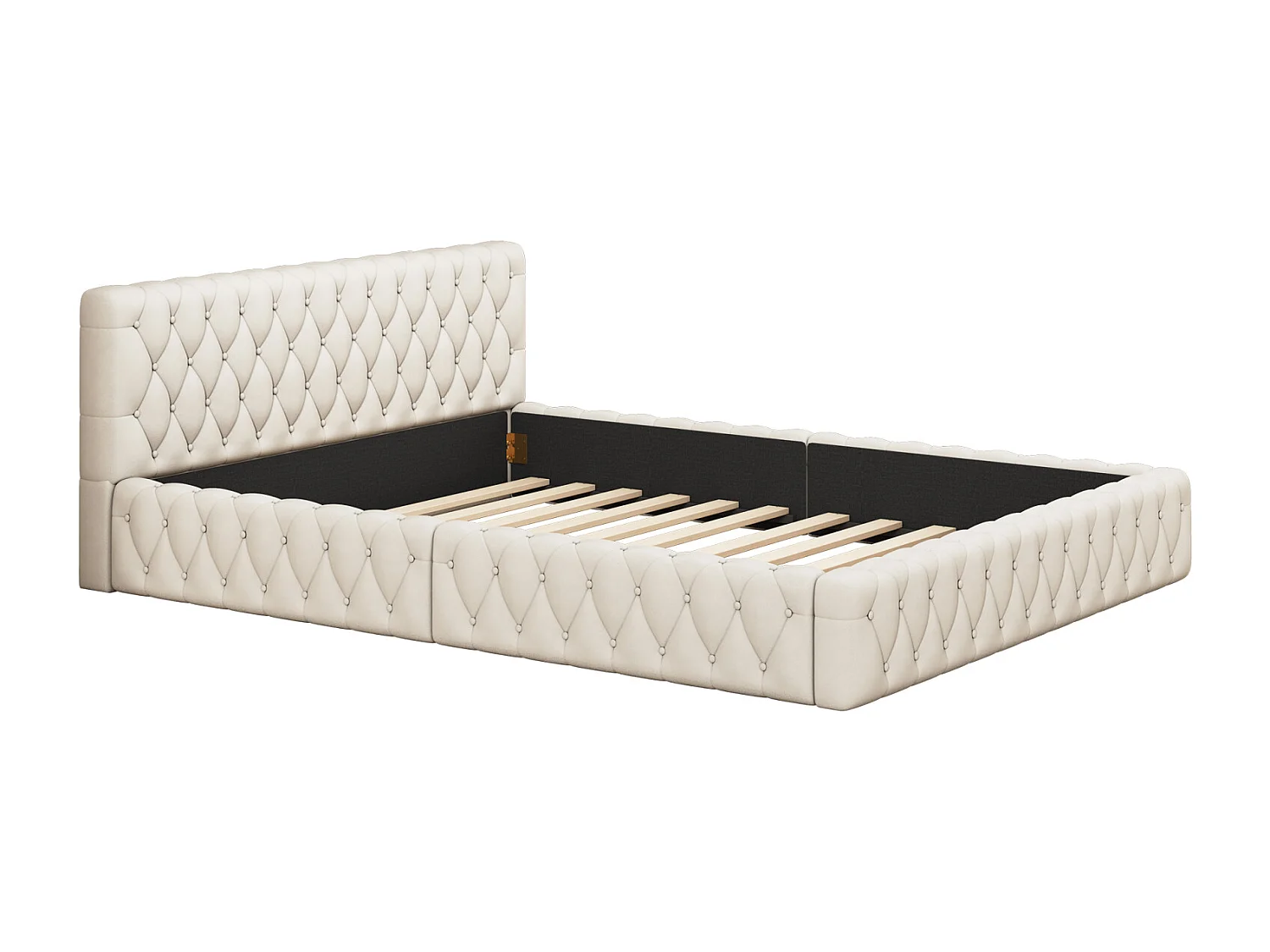 Letto 140x200cm, letto matrimoniale in stile scandinavo, con rete a doghe e testiera, senza materasso, tessuto in velluto, bianco