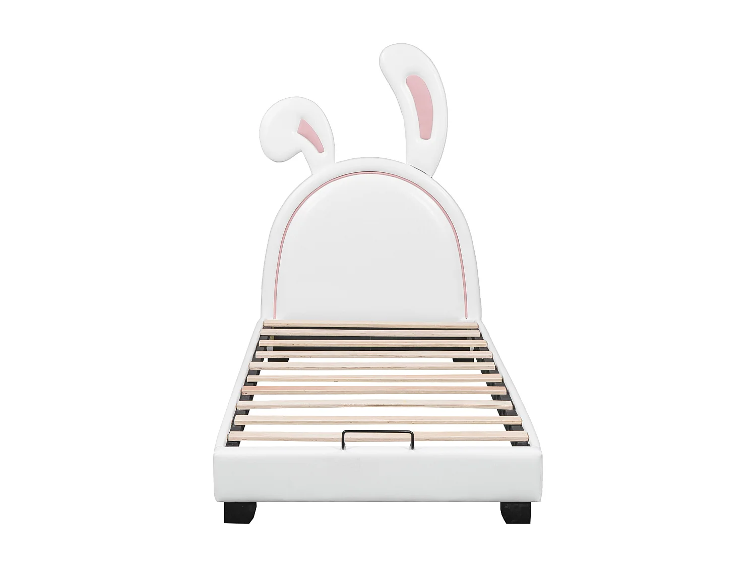 Lit Simple Capitonné 90x200cm - Lit d'Enfant avec Tête de Lit en Forme d'Oreille de Lapin + Sommier à Lattes + Pieds Surélevés -Blanc
