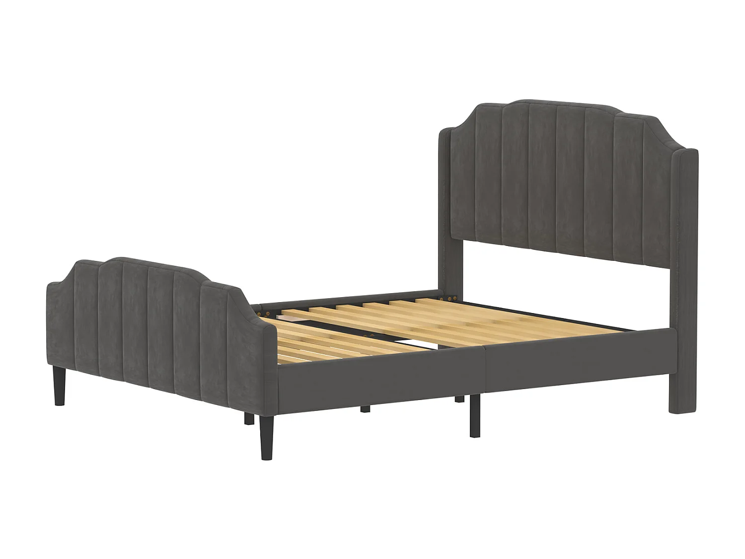 Lit double capitonné 140 x 200 cm - lit velours 2 places, Cadre de lit en bois MDF, Sommier à lattes inclus - Gris