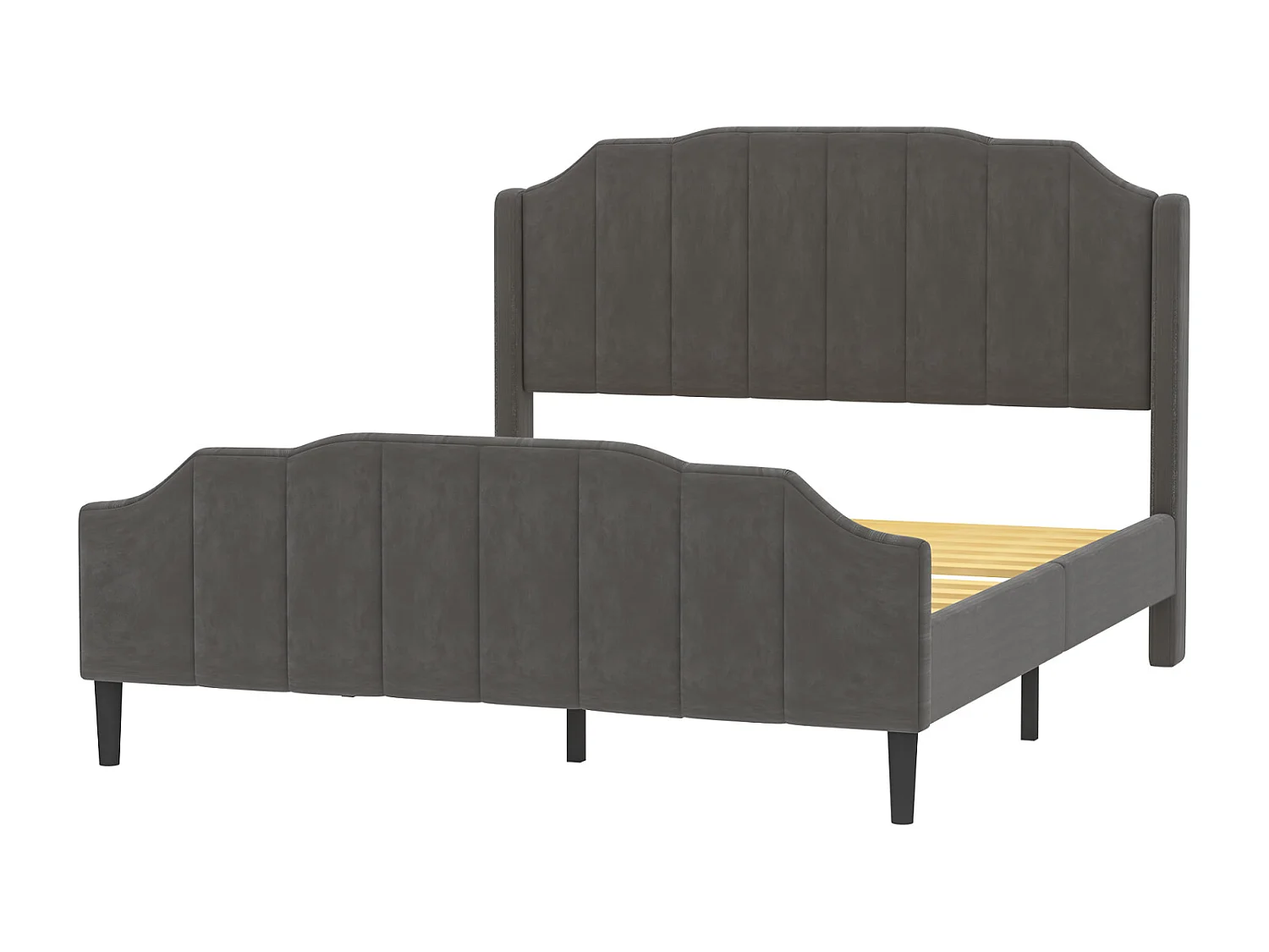 Lit double capitonné 140 x 200 cm - lit velours 2 places, Cadre de lit en bois MDF, Sommier à lattes inclus - Gris