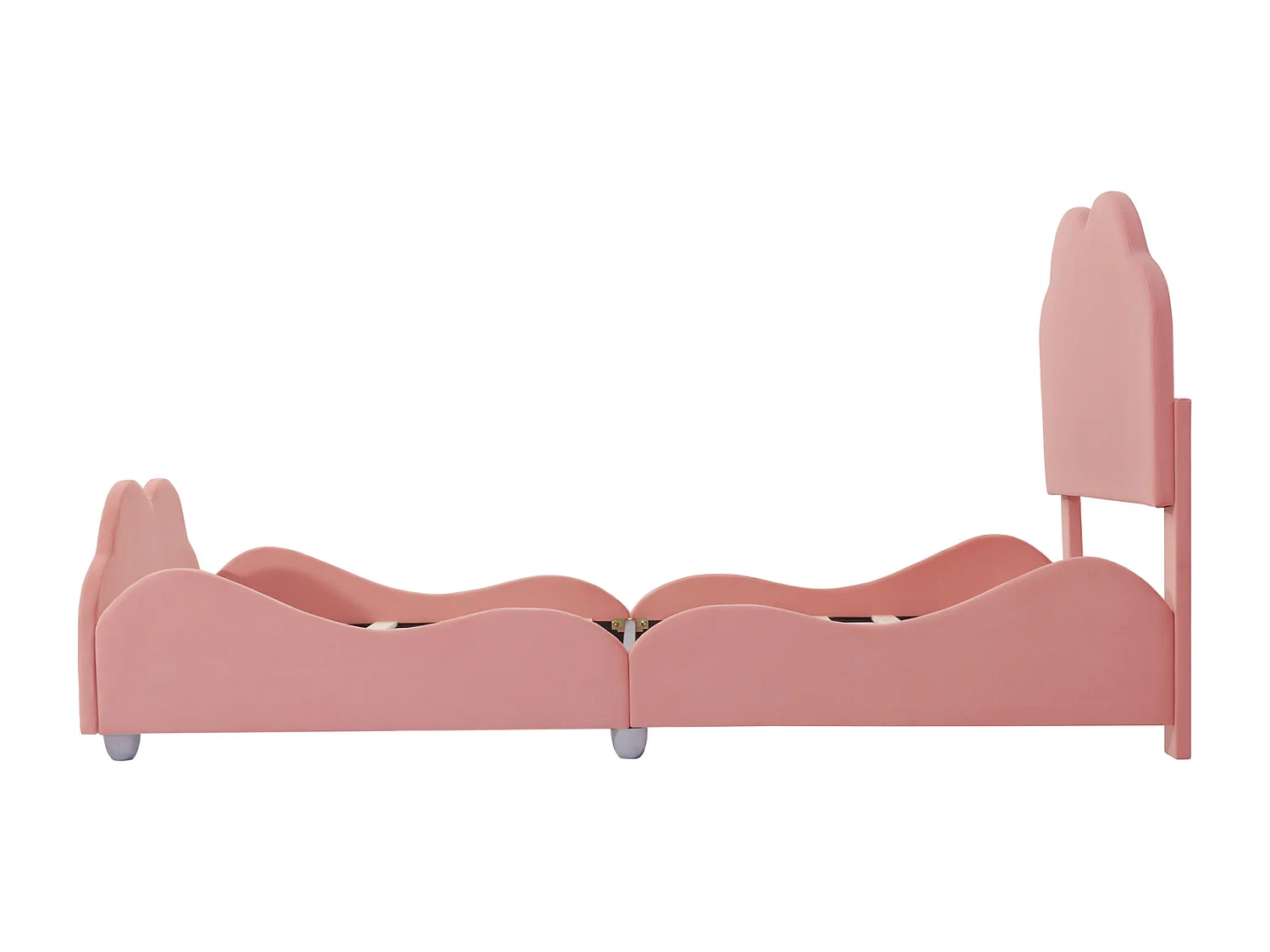 Cama de solteiro 90x200cm, cama de criança com estrado de ripas e cabeceira e peseira em forma de nuvem, cama veludo rosa