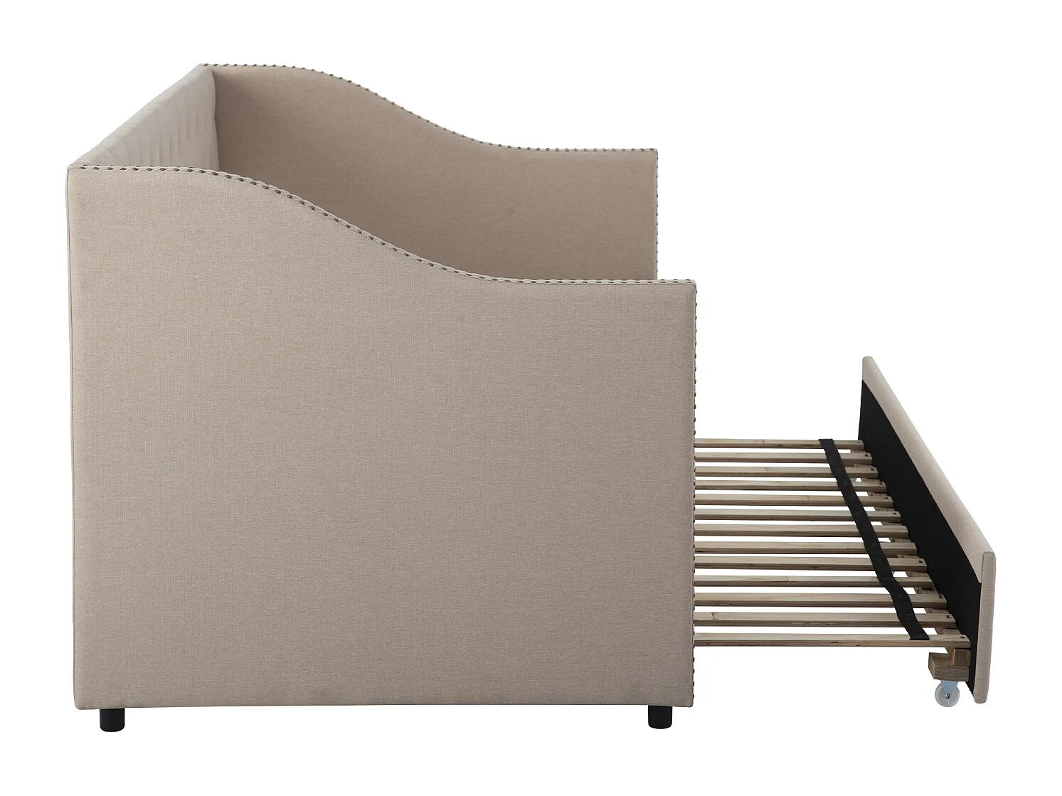 Ausziehbett 90x200 cm, Schlafsofa, 2-Sitzer-Bettbank, Lattenrost, modernes Schlafsofa - Beige