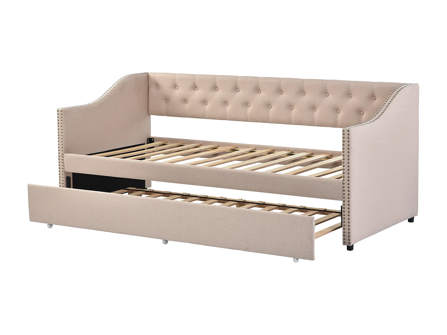 Letto estraibile 90x200cm, divano letto, panca letto 2 posti, reti a doghe, divano letto trasformabile in stile moderno - Beige