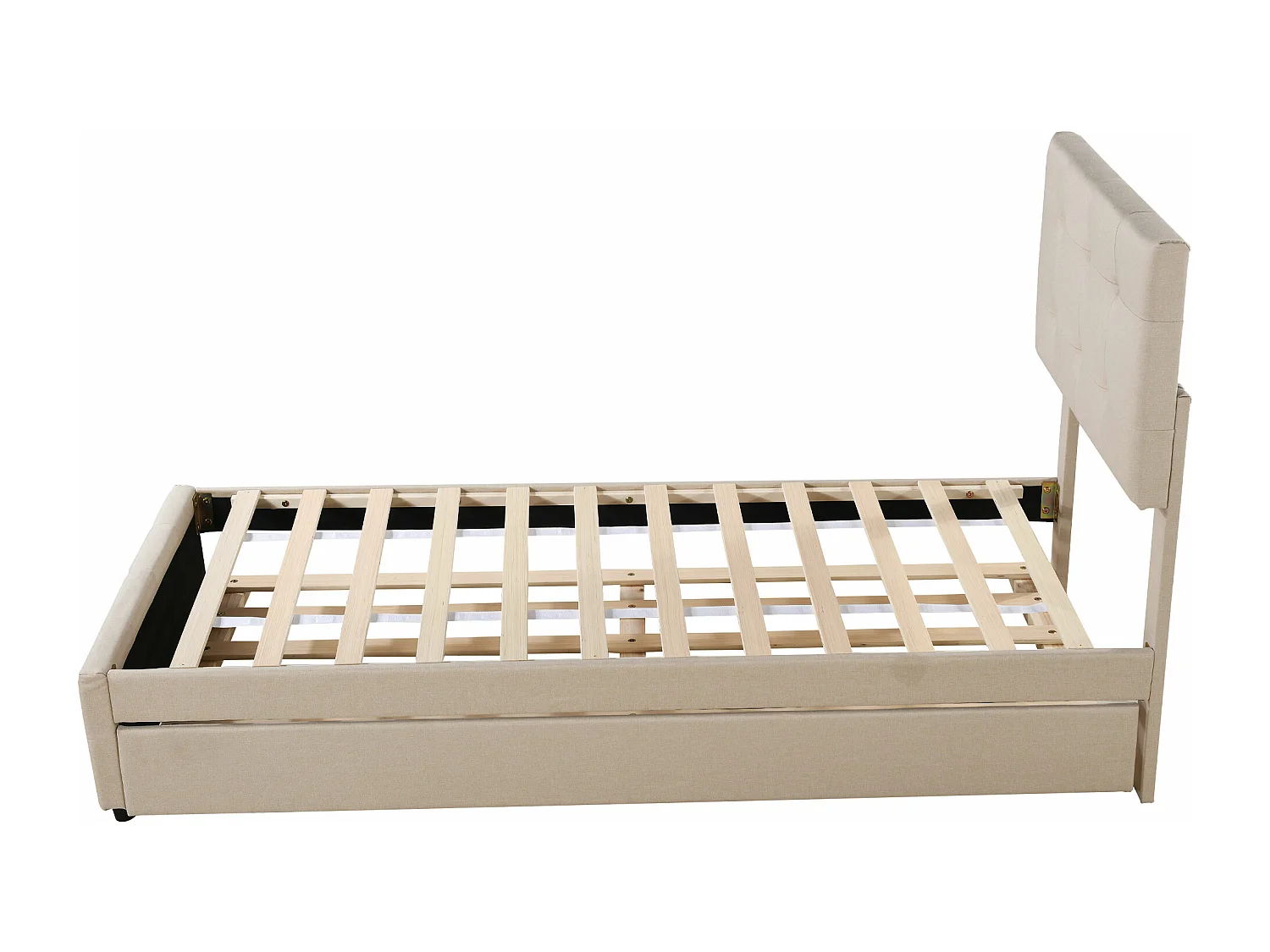 Letto estraibile 90x200cm+90x190cm, Letto imbottito per bambini, letto estensibile in lino con rete a doghe, testiera regolabile, beige