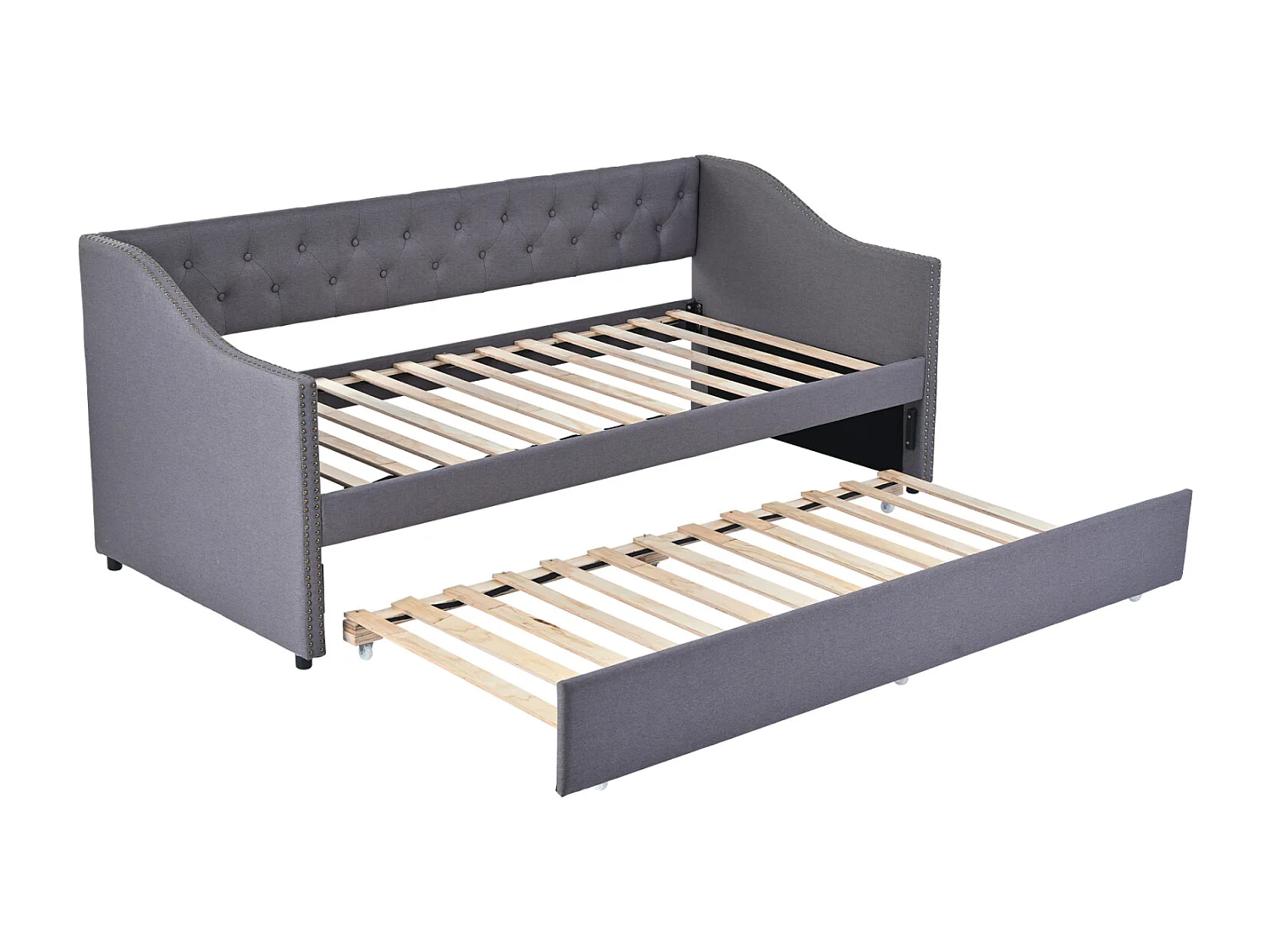 Cama individual 90x200cm, sofá-cama, cama de banco de 2 lugares, bases de ripas, sofá-cama convertível estilo moderno - Cinza