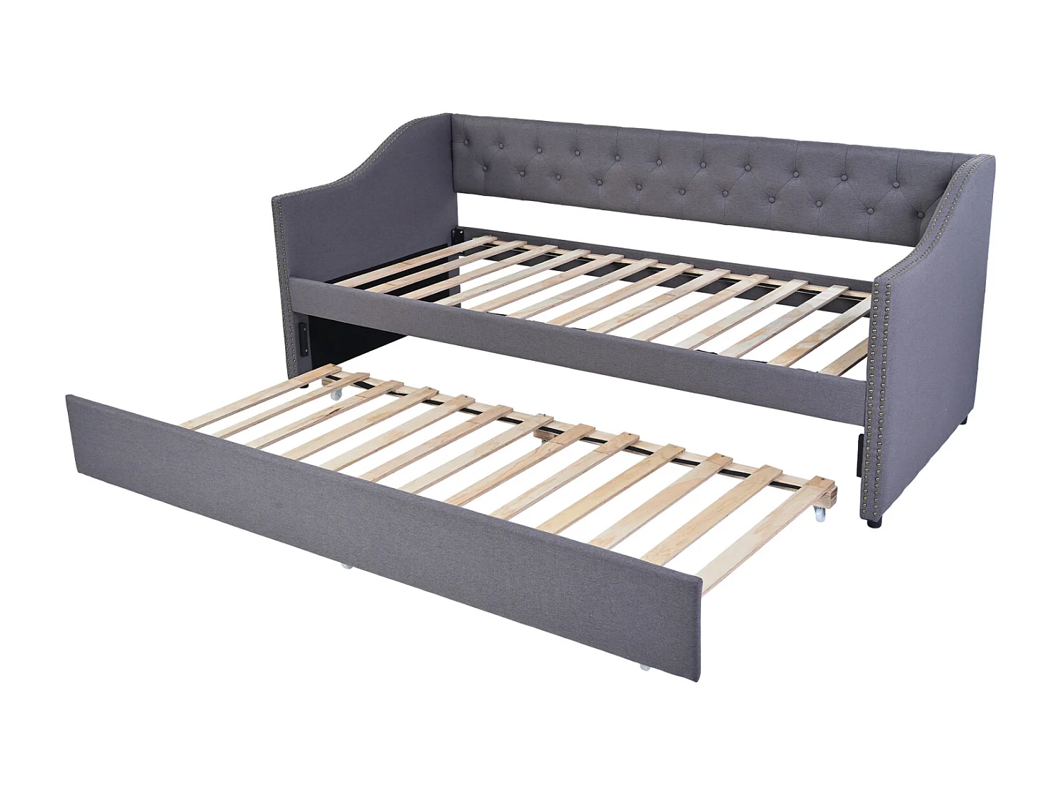 Cama individual 90x200cm, sofá-cama, cama de banco de 2 lugares, bases de ripas, sofá-cama convertível estilo moderno - Cinza