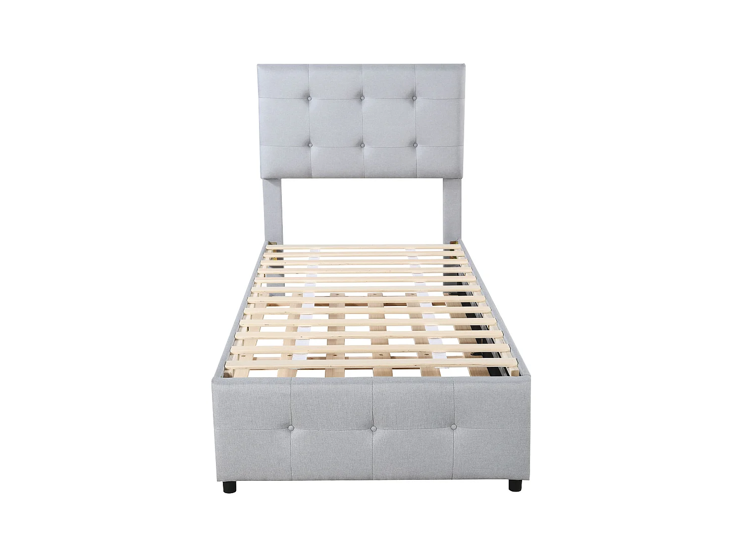 Lit gigogne 90x200cm+90x190cm, Lit capitonné d'enfant, lit extensible en lin avec sommier à lattes, tête de lit réglable, gris