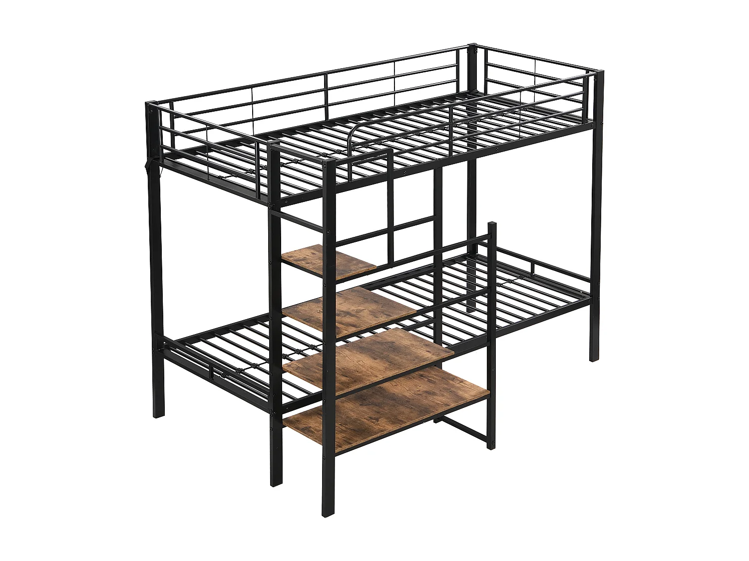 Letto a castello 90x200cm, struttura in ferro, con ripiani a scaletta e rete a doghe, certificato EN747, robusto e durevole, nero