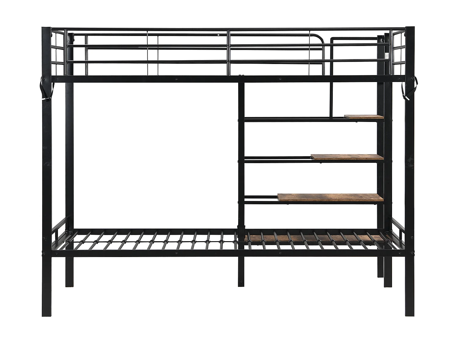 Letto a castello 90x200cm, struttura in ferro, con ripiani a scaletta e rete a doghe, certificato EN747, robusto e durevole, nero