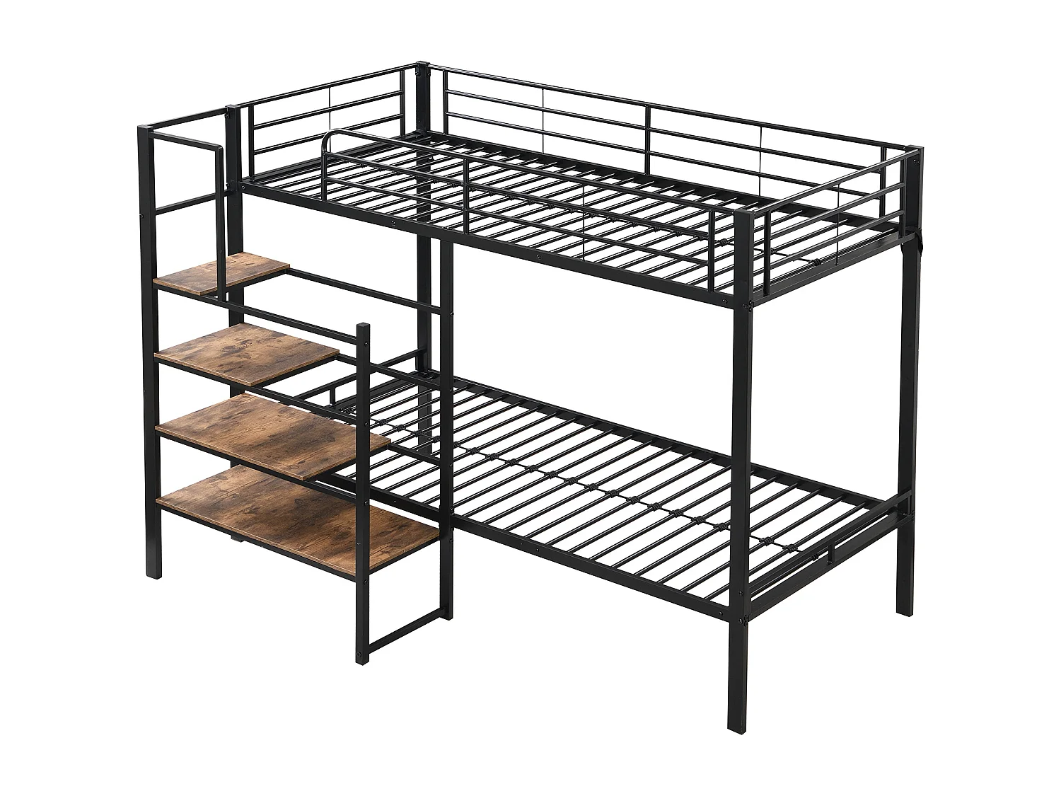 Letto a castello 90x200cm, struttura in ferro, con ripiani a scaletta e rete a doghe, certificato EN747, robusto e durevole, nero