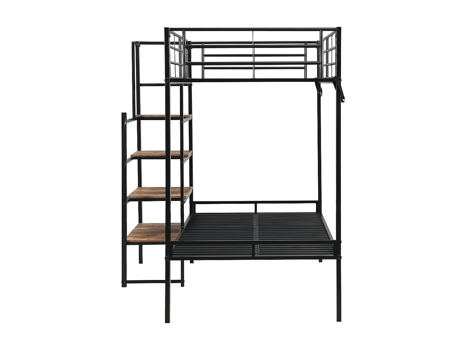 Letto a castello 90x200cm, struttura in ferro, con ripiani a scaletta e rete a doghe, certificato EN747, robusto e durevole, nero