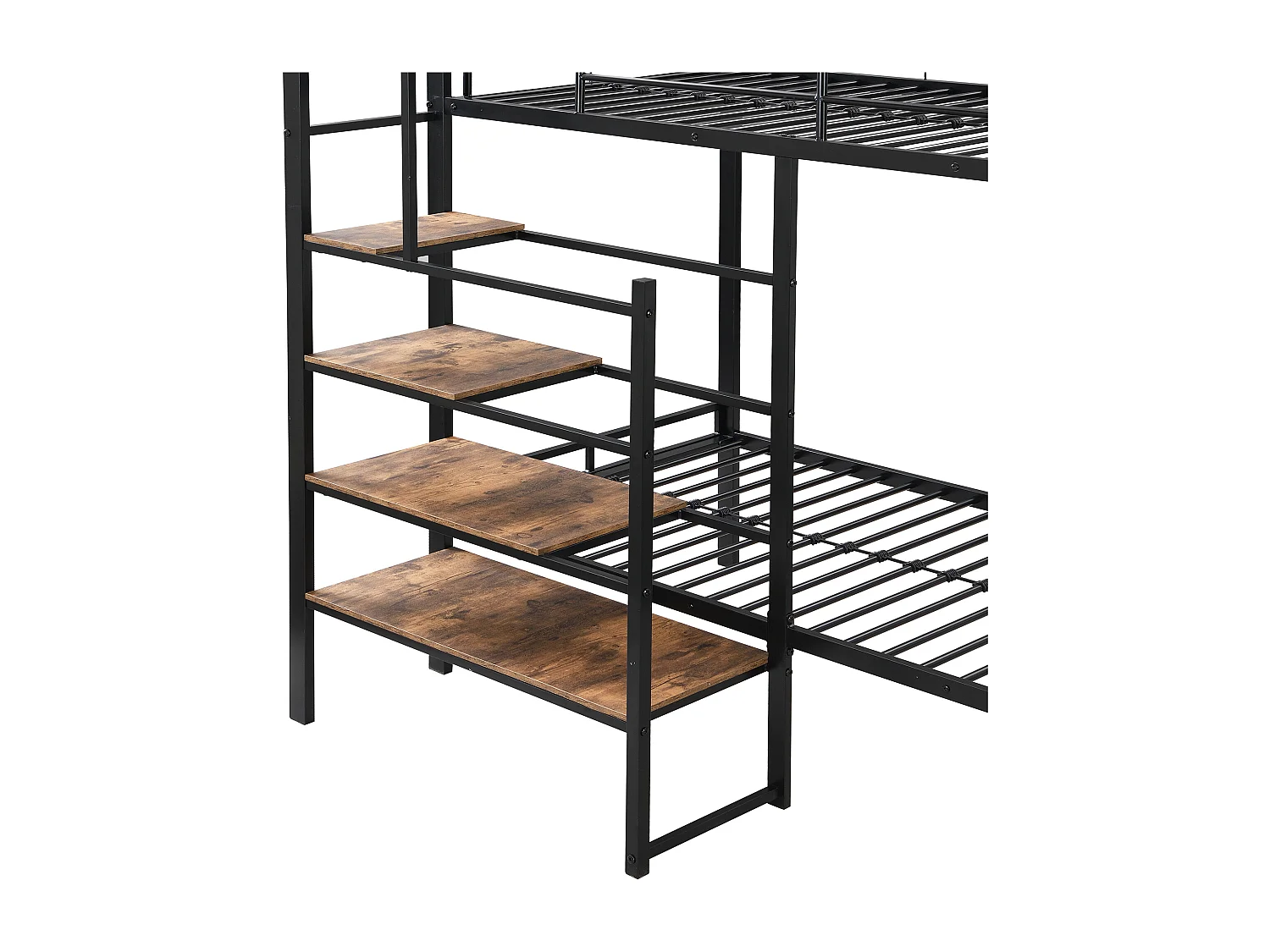 Letto a castello 90x200cm, struttura in ferro, con ripiani a scaletta e rete a doghe, certificato EN747, robusto e durevole, nero