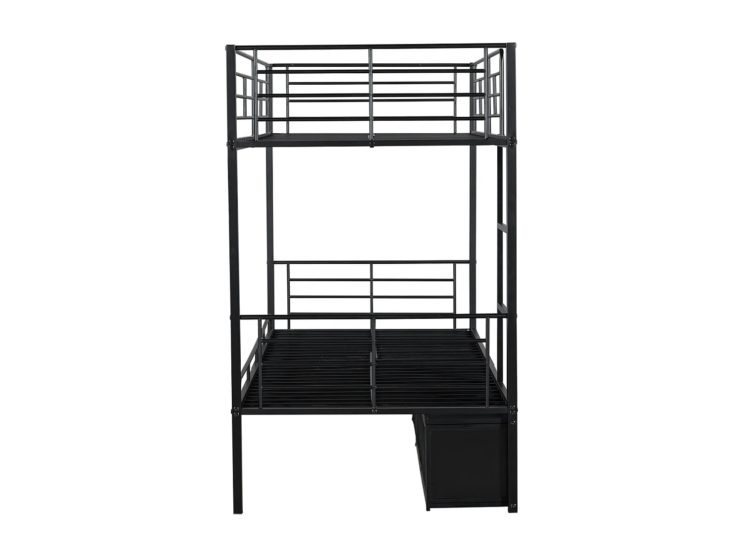 Stapelbed van metaal, 90x200 cm, met open plank en kast met twee deuren, zijladder en veiligheidsrail - Zwart, voor kinderen en tieners