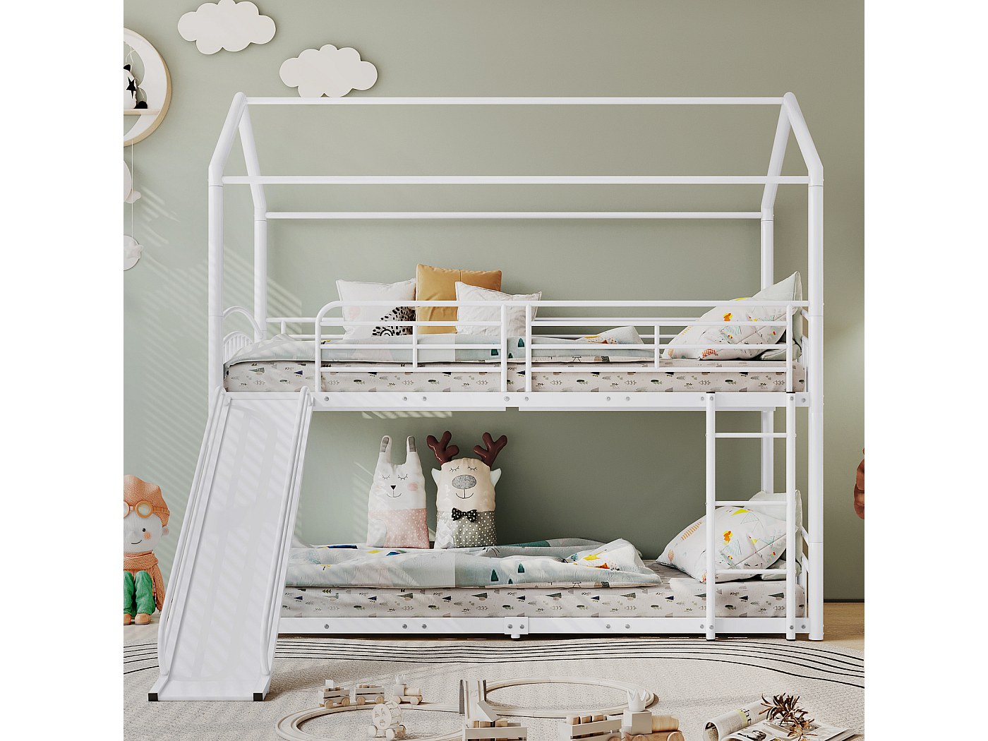 Letto A Castello In Metallo 2 In 1 Convertibile In 2 Letti Singoli: Con Scala E Ringhiera Alta 41,9cm, Nero, Senza Rete - 5