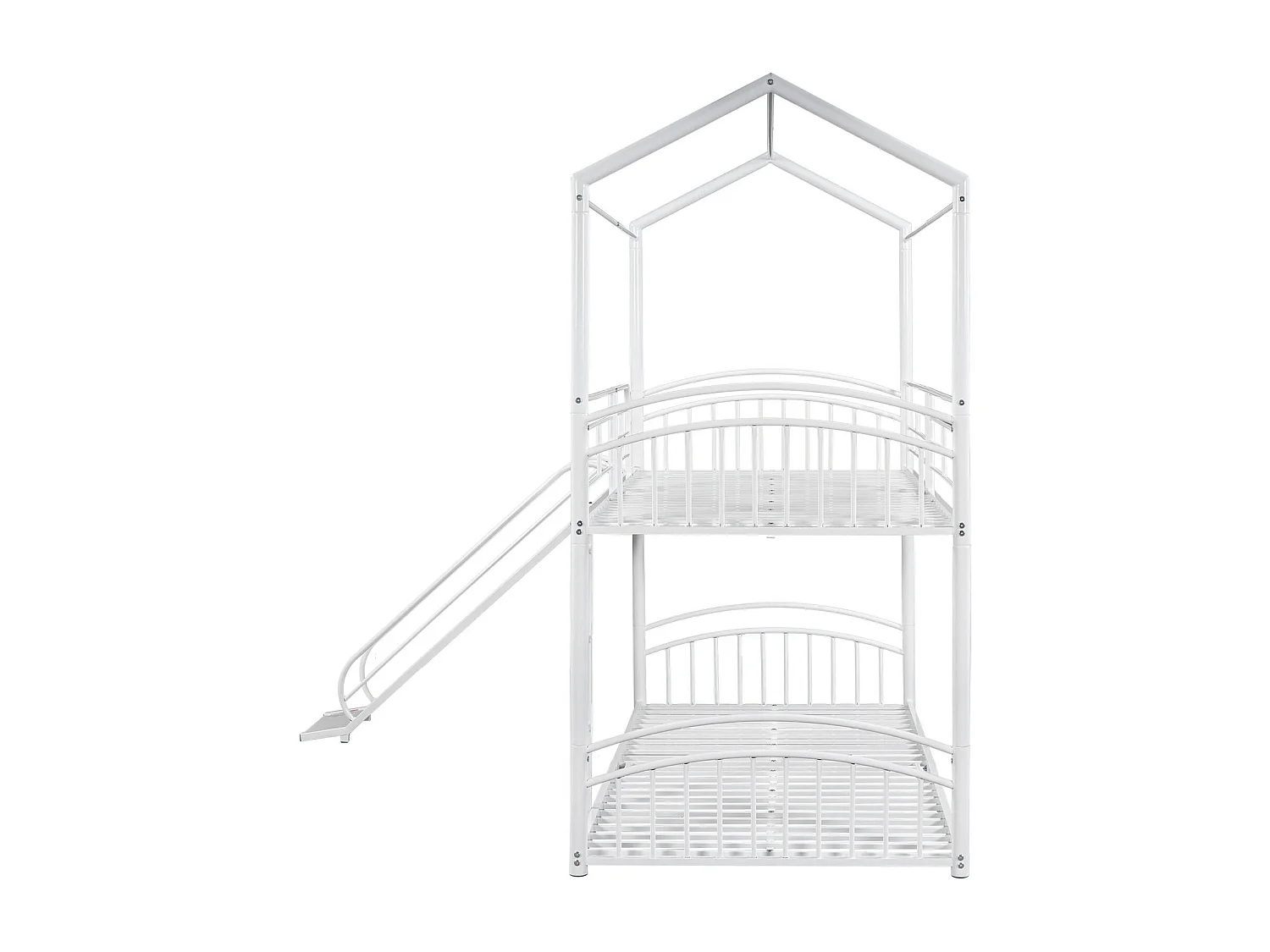 Beliche 90x200cm - cama cabine infantil com escadas e escada em ângulo reto, escorrega - estrutura metálica branca