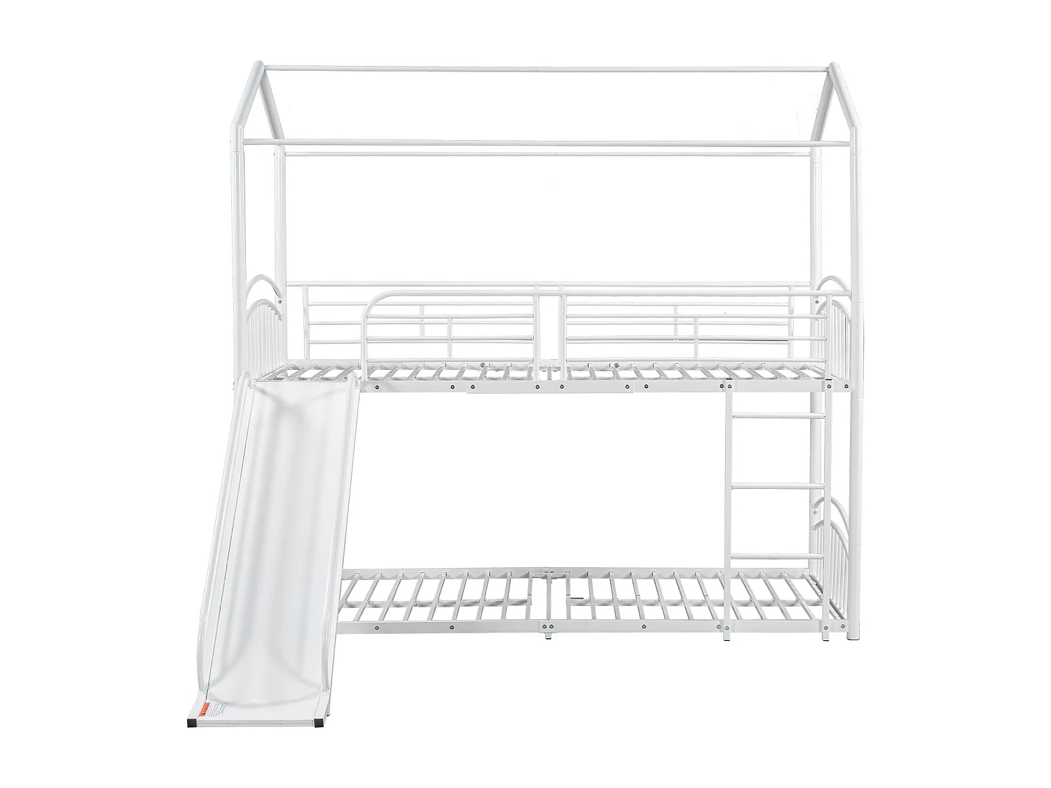 Beliche 90x200cm - cama cabine infantil com escadas e escada em ângulo reto, escorrega - estrutura metálica branca