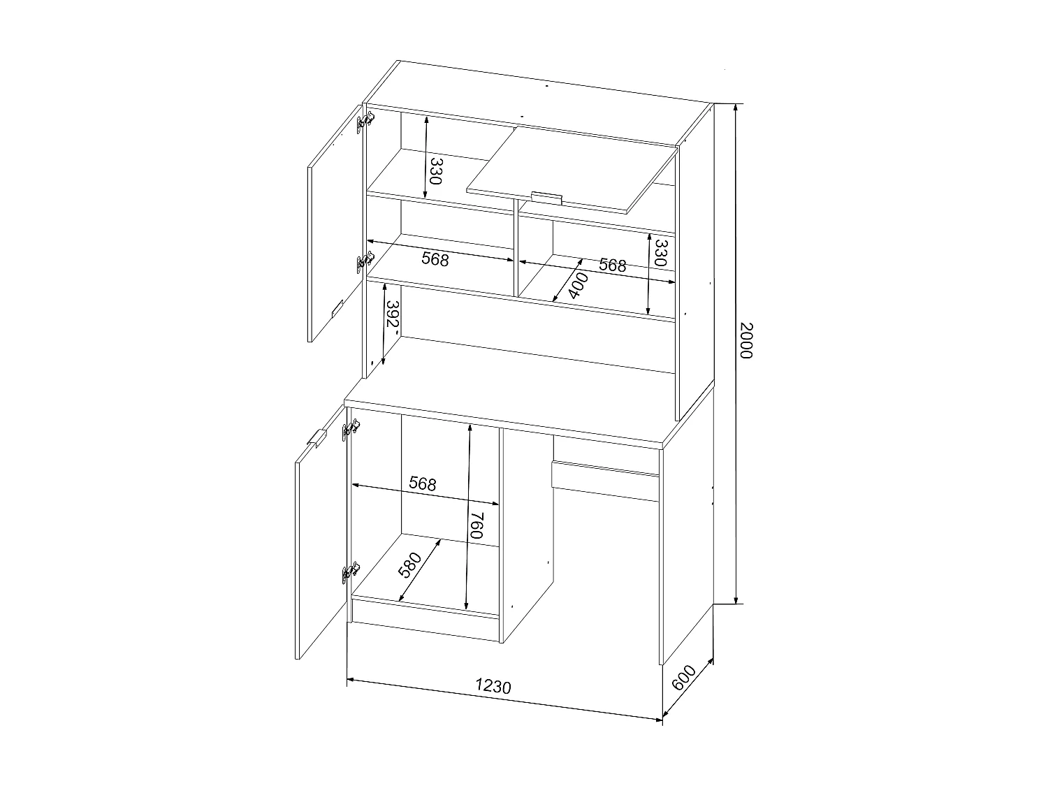 Multifunktionsmöbel für Küchenzeile & Waschraum - Mit Arbeitsplatte 120 cm - Weiß & Holzfarben - CARMEO