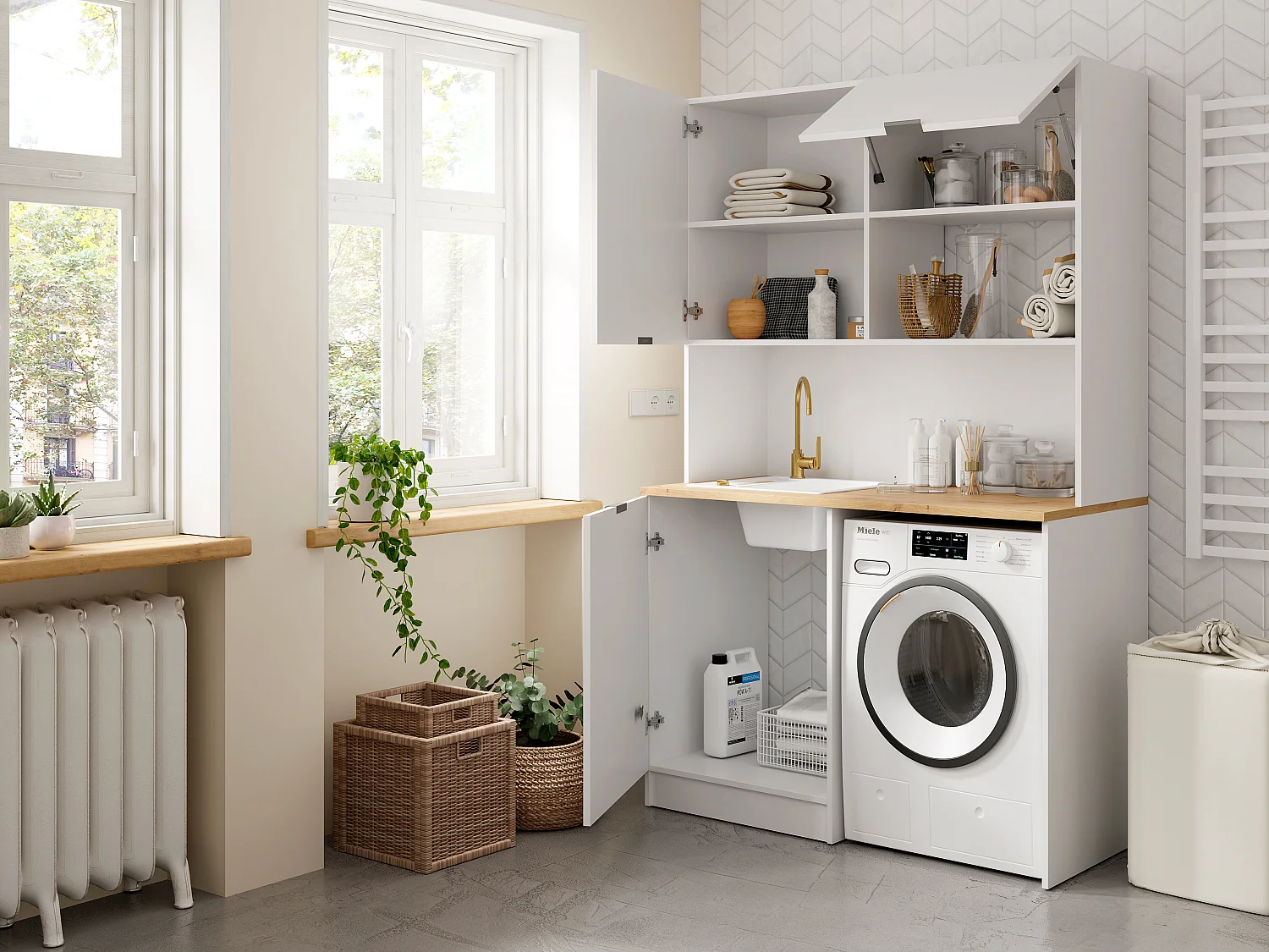 Multifunktionellt köksstuga med arbetsbänk med vittvättstuga