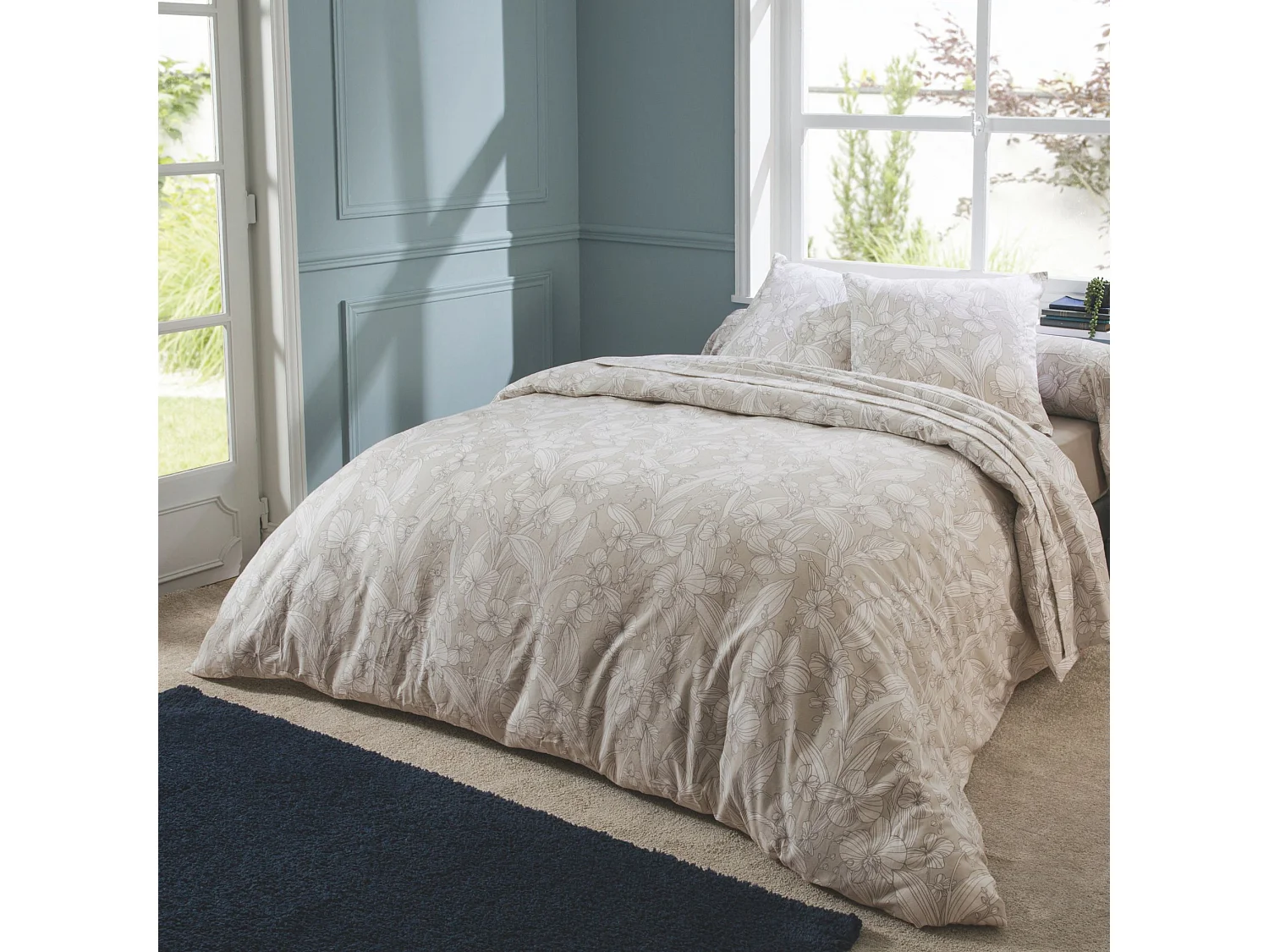 Juego de cama de franela con estampado floral 240 x 220 cm