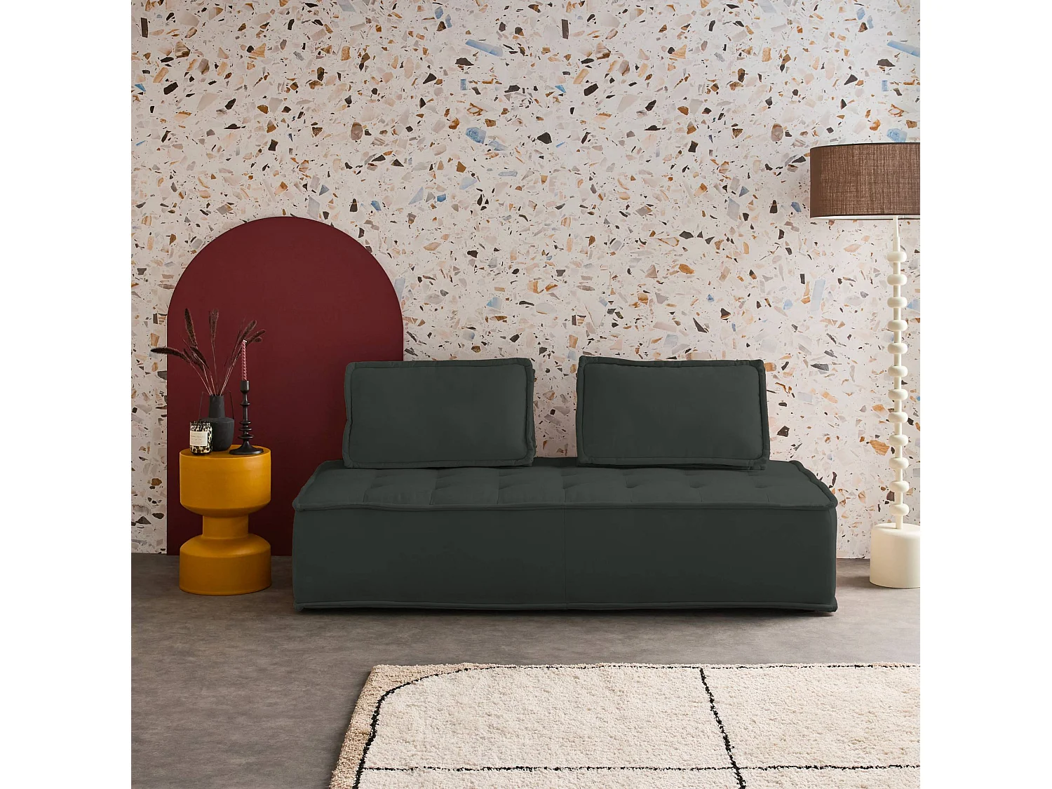 Sofá modular en tela lisa, 2 plazas gris oscuro