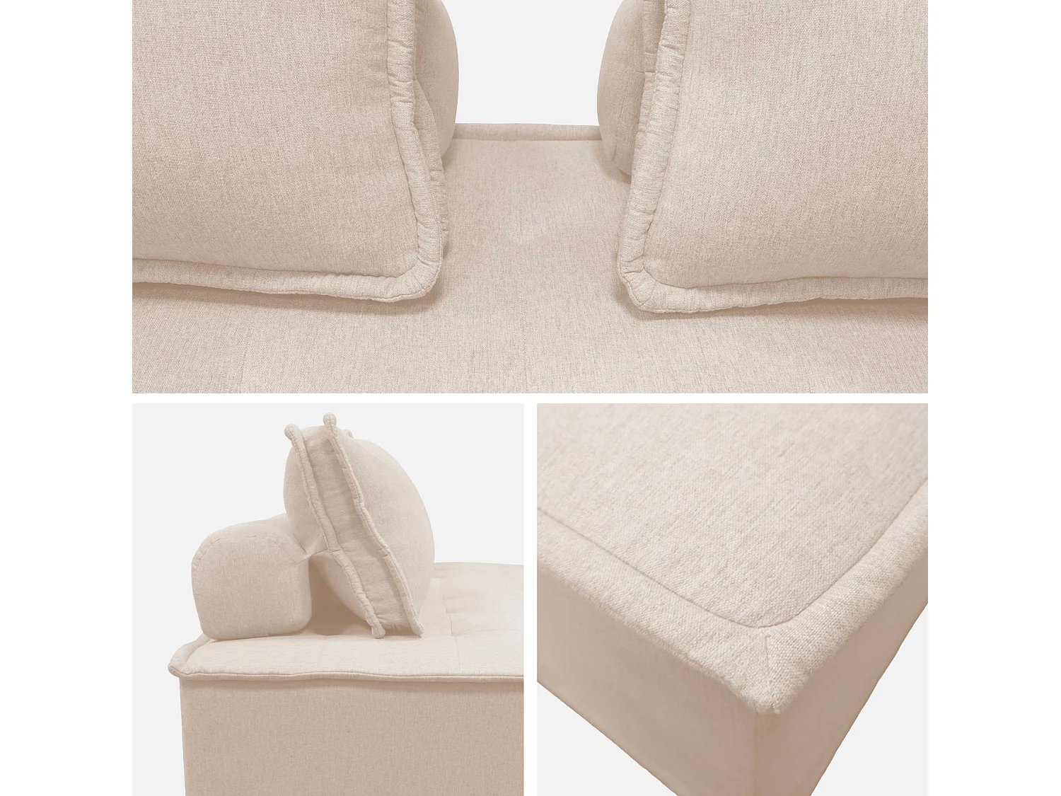 Chauffeuse 2 places pour canapé modulable tissu capitonné crème